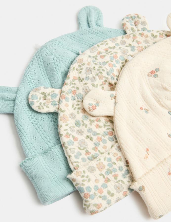 3 Pack Pure Cotton Hats (0-12 Mths)