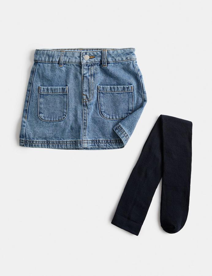 Pure Cotton Denim Skirt with Tights (2-8 Yrs)