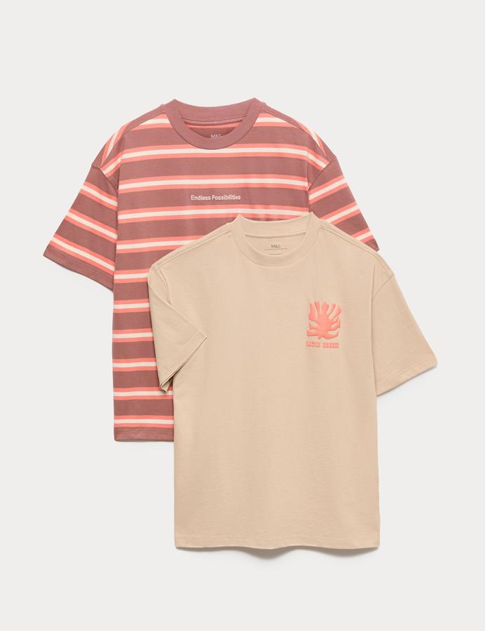 2 Pack Pure Cotton Graphic T-Shirts (6-16 Yrs)