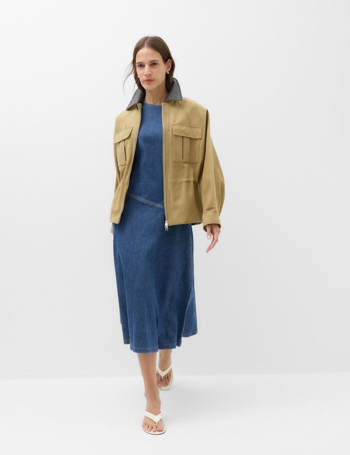Pure Cotton Denim Midi Column Dress