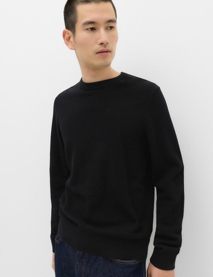 Pure Cotton Textured Crew Neck Jumper
