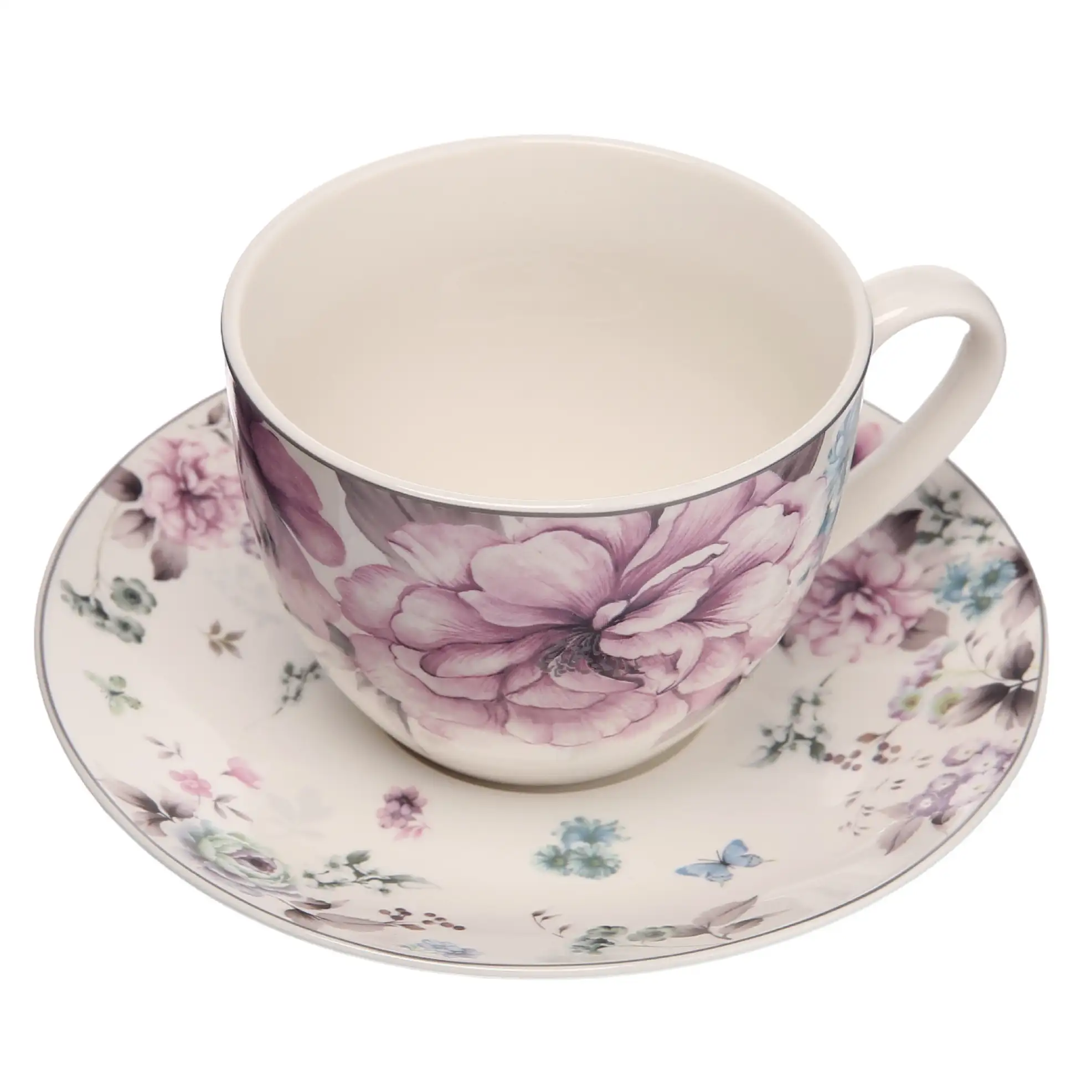 Orchid Gray Dawn Cup & Saucer Set (220 ml, 12 Pc.)