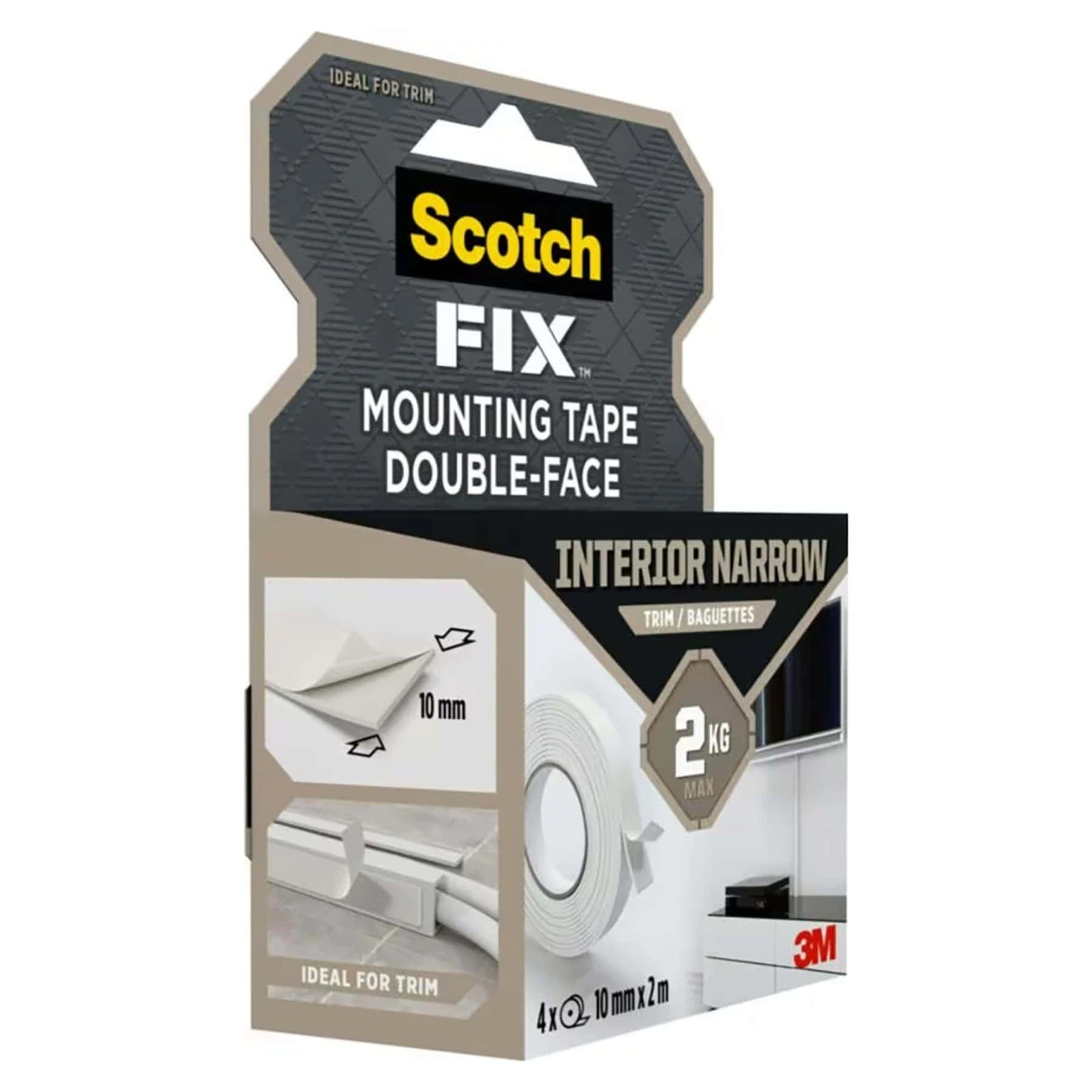 Scotch Fix Double-Face Interior Narrow Mounting Tape For Trim (4 Rolls, 10 mm x 2 m)