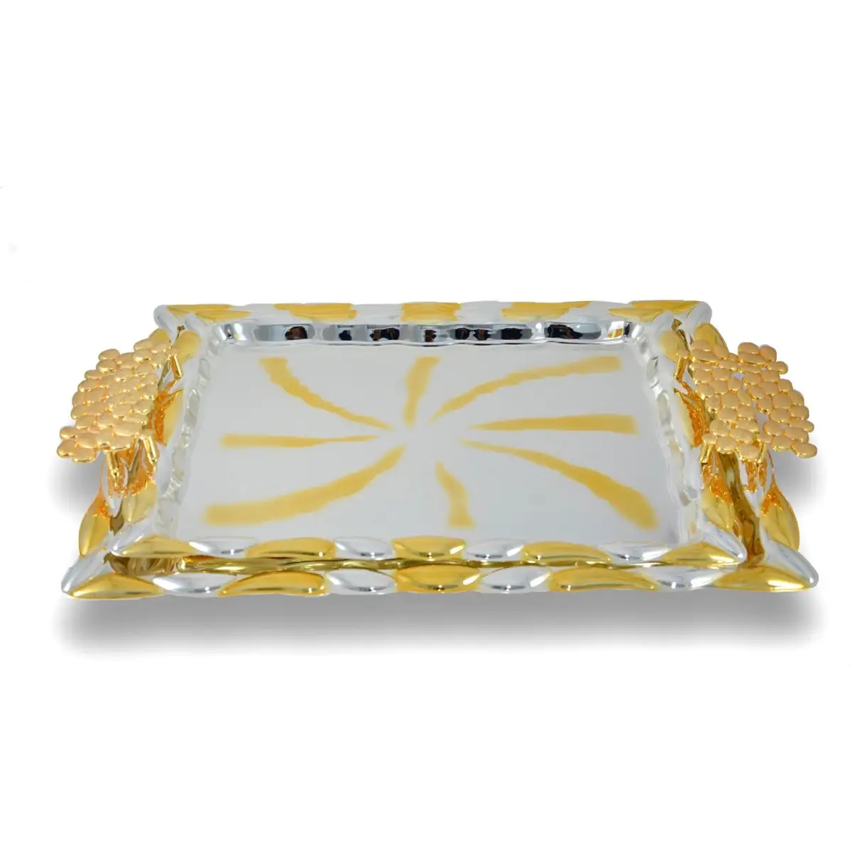 Home Maker Rectangular Luxury Serving Tray Set, C-T1720 (Silver & Gold, 2 Pc.)