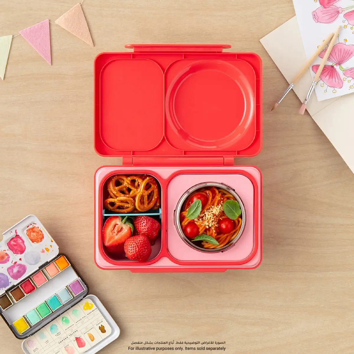 OmieLife Bento Box W/Insulated Thermos & Ice Pack (350 ml, Cherry Pink)