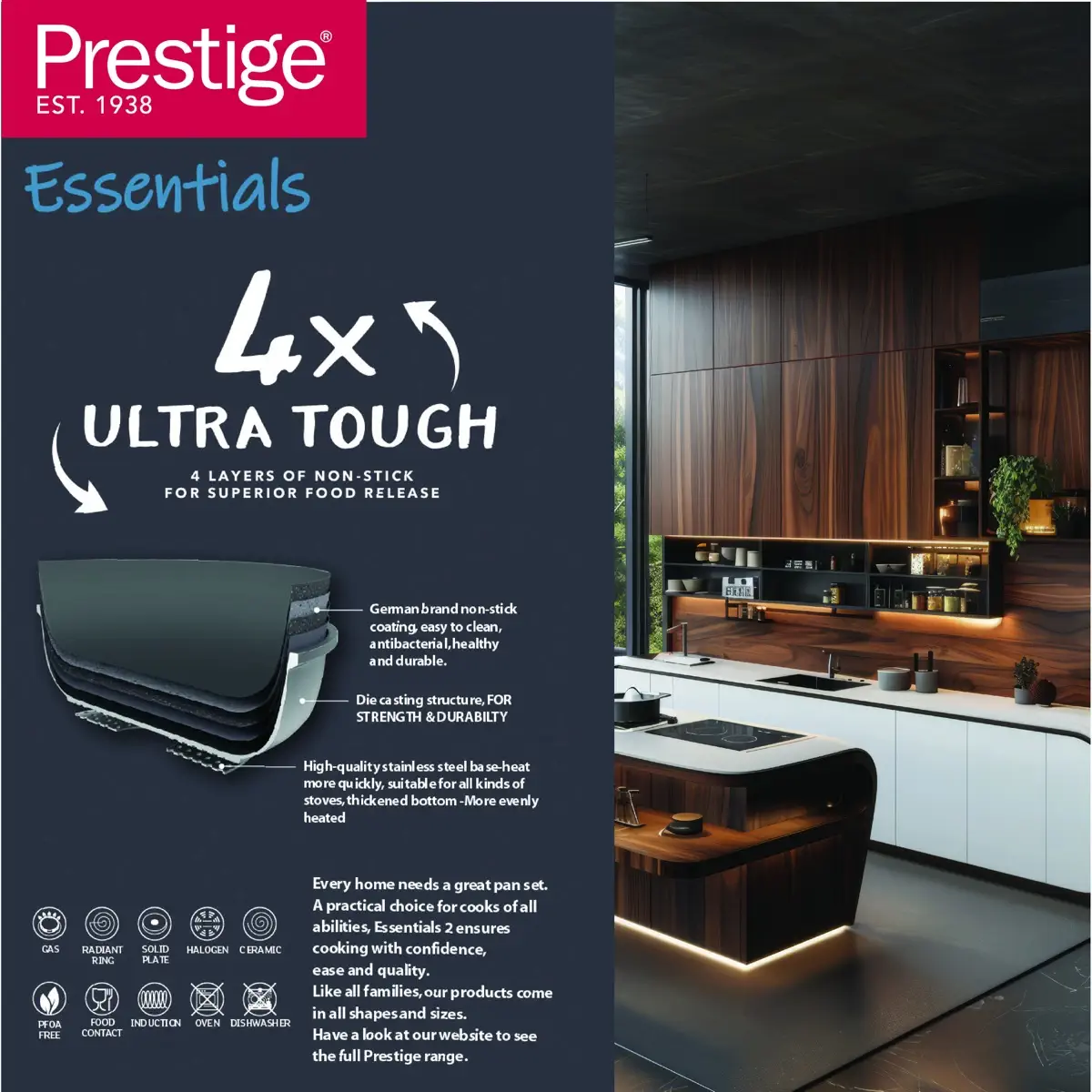 Prestige Essential Cast Aluminum Saucepan W/Glass Lid (Black, 16 cm)