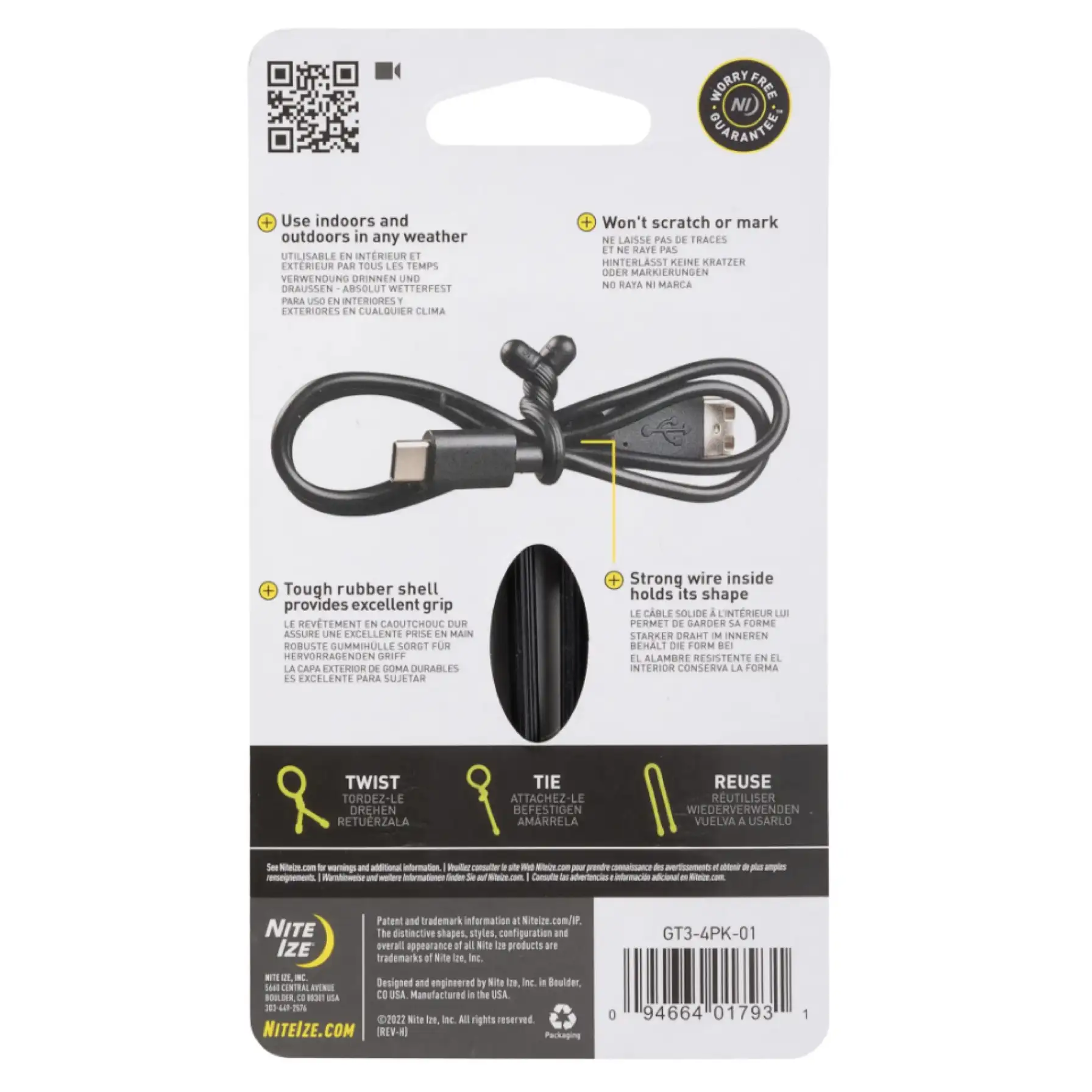 Nite Ize Gear Tie Reusable Rubber Twist Tie Pack (4 Pc., 7.6 cm)