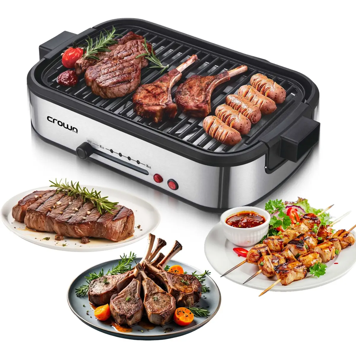 Crownline Smokeless Grill W/Tempered Glass Lid, GR-440 (1800 W)