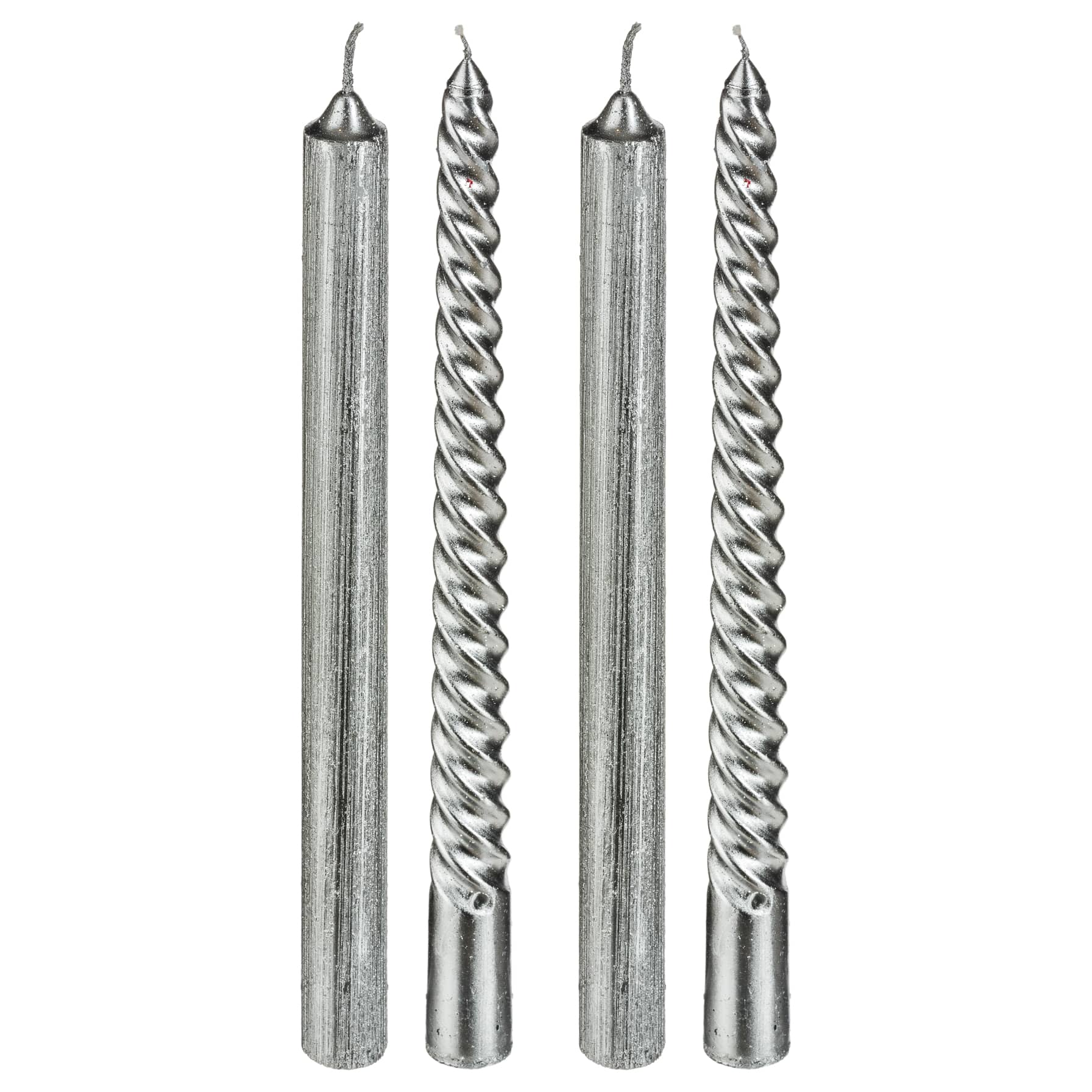 Atmosphera Glitter Tap Candles Pack (Silver, 4 Pc.)