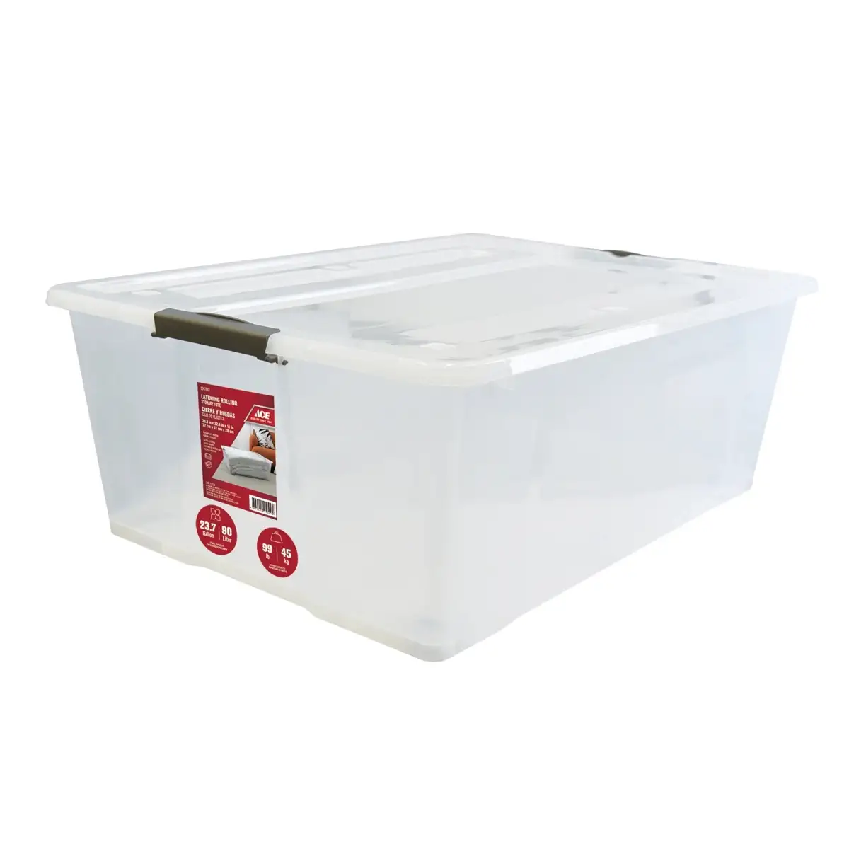Ace Latch Storage Box W/Wheels (Clear, 90 L)