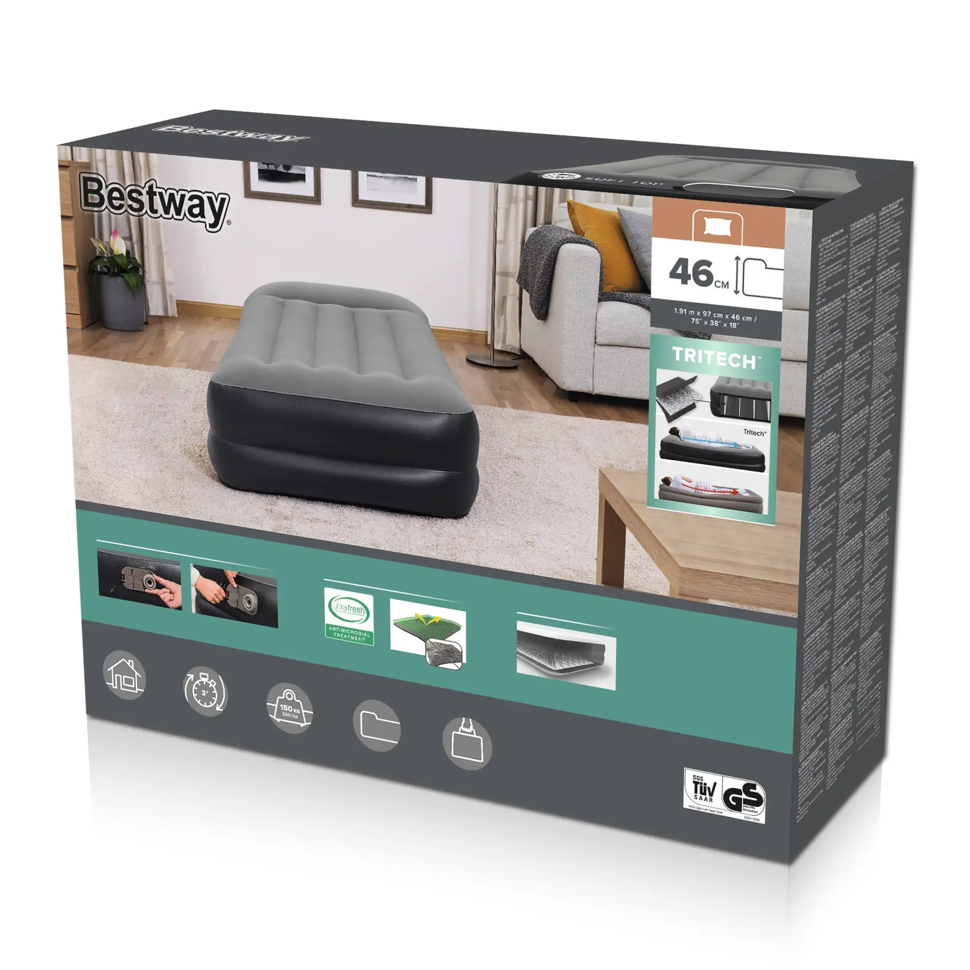 Bestway 1-Person Inflatable Twin Air Bed (191 x 97 x 46 cm)