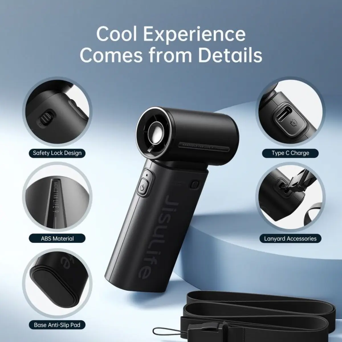 Jisulife Life 9 Rechargeable Handheld Fan (Black, 3600 mAh)
