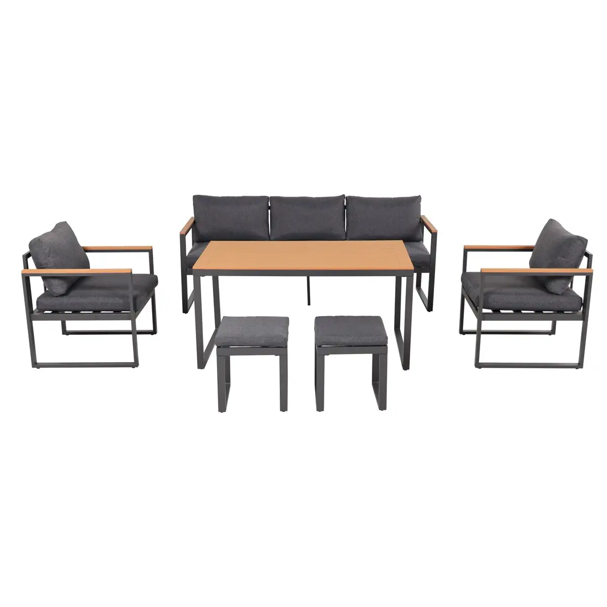 Zurich Polywood Steel Outdoor Sofa Set (Charcoal, 65 x 188 x 71cm, 6 Pc.)