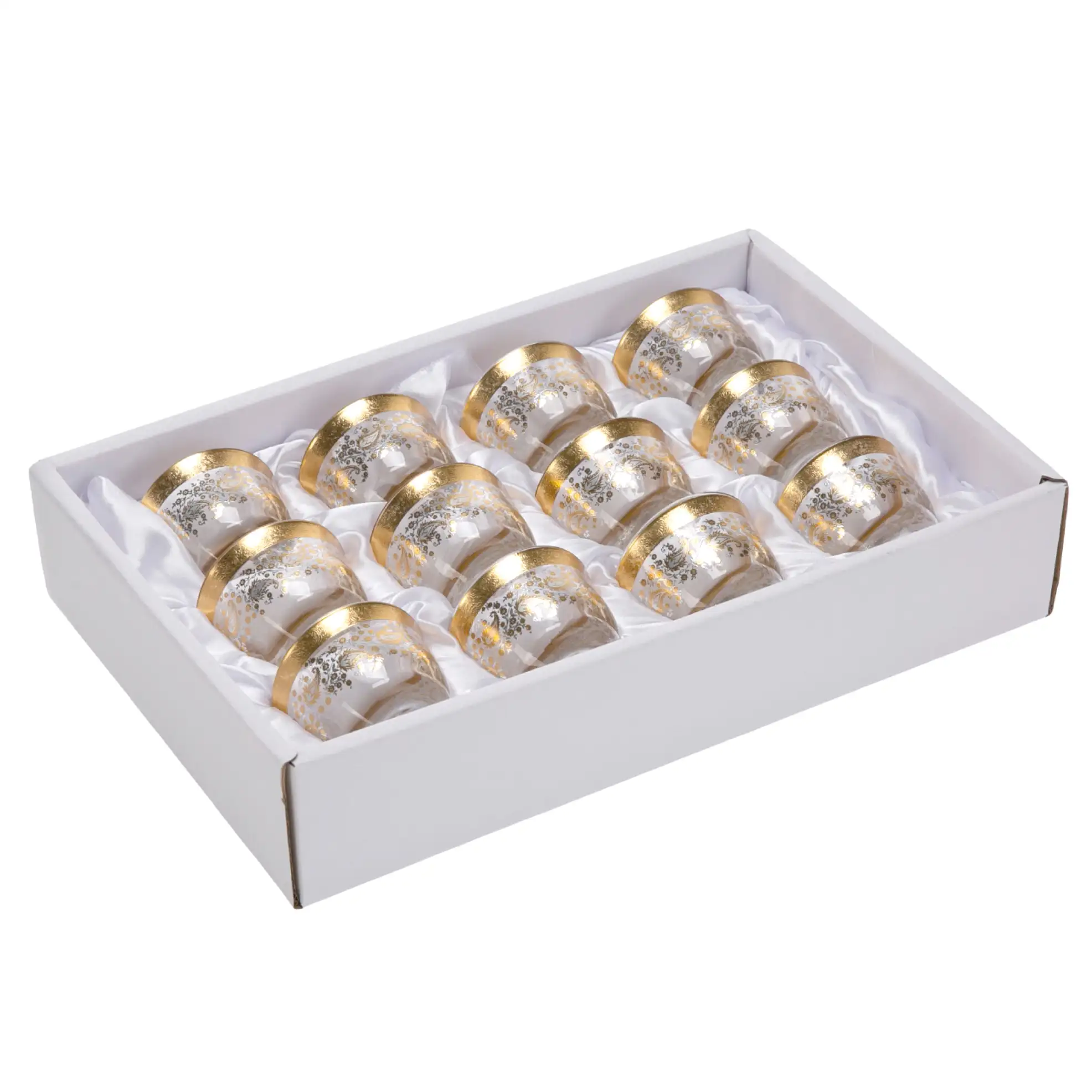 Orchid Floral Glass Arabic Coffee Cup Set (80 ml, 12 Pc.)