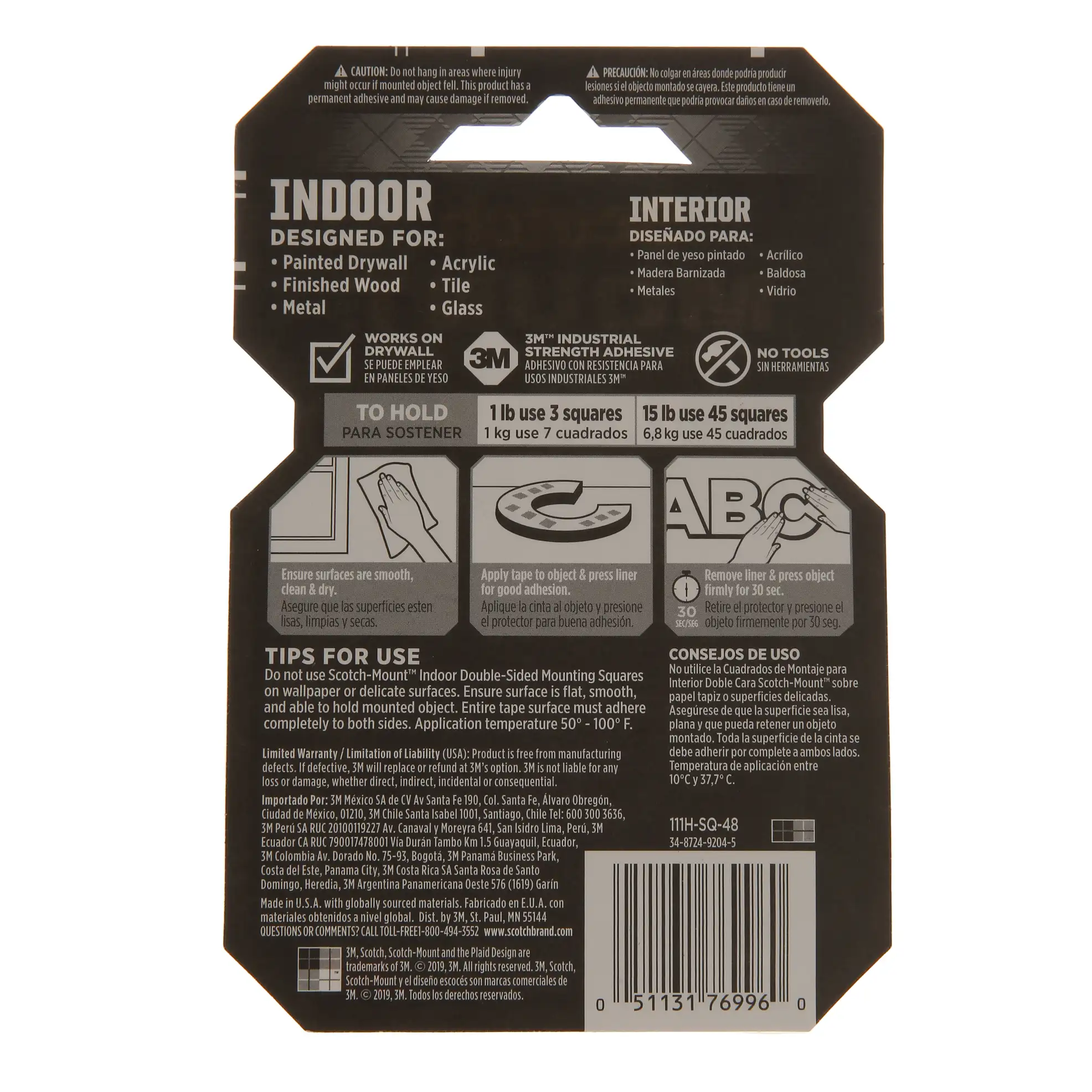 3M Scotch Indoor Mounting Tape Pack (6.8 kg, 48 Pc.)