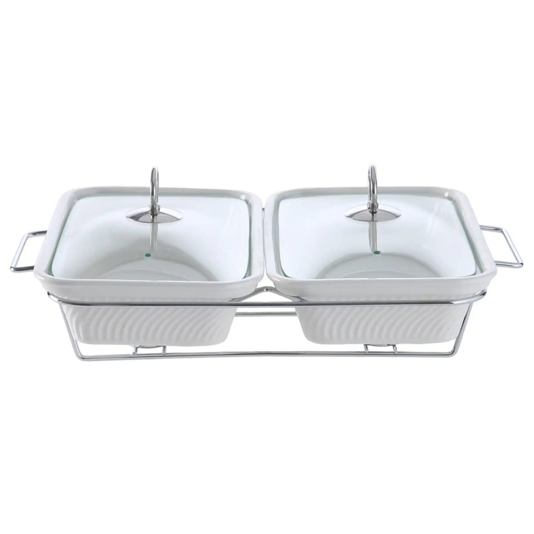 Orchid Ceramic Twin Rectangular Casserole W/Candle Stand (43 x 30 x 16.5 cm, White)