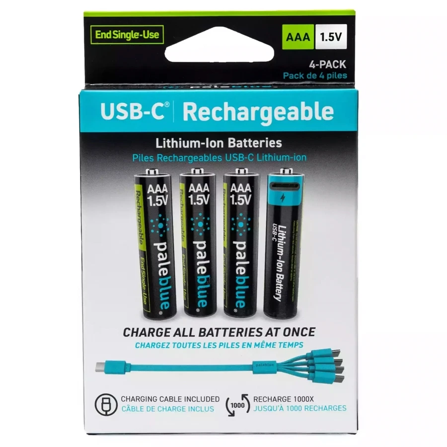 Paleblue Voyager USB-C Rechargeable Li-Ion AAA 4-Batteries Pack (1.5 V)