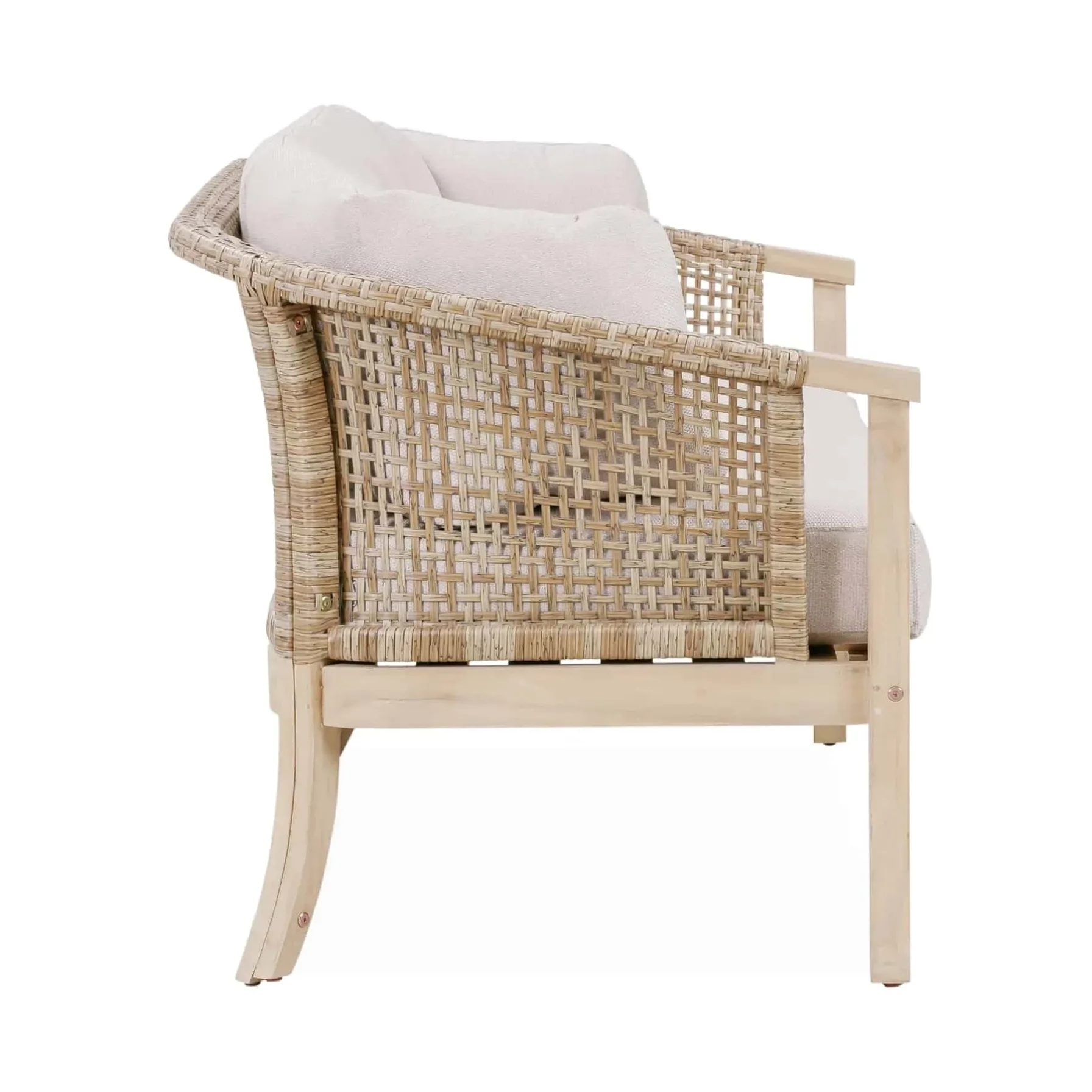 Ashmore V2 2-Seater Acacia Wood & Wicker Outdoor Sofa (73 x 140 x 74 cm)