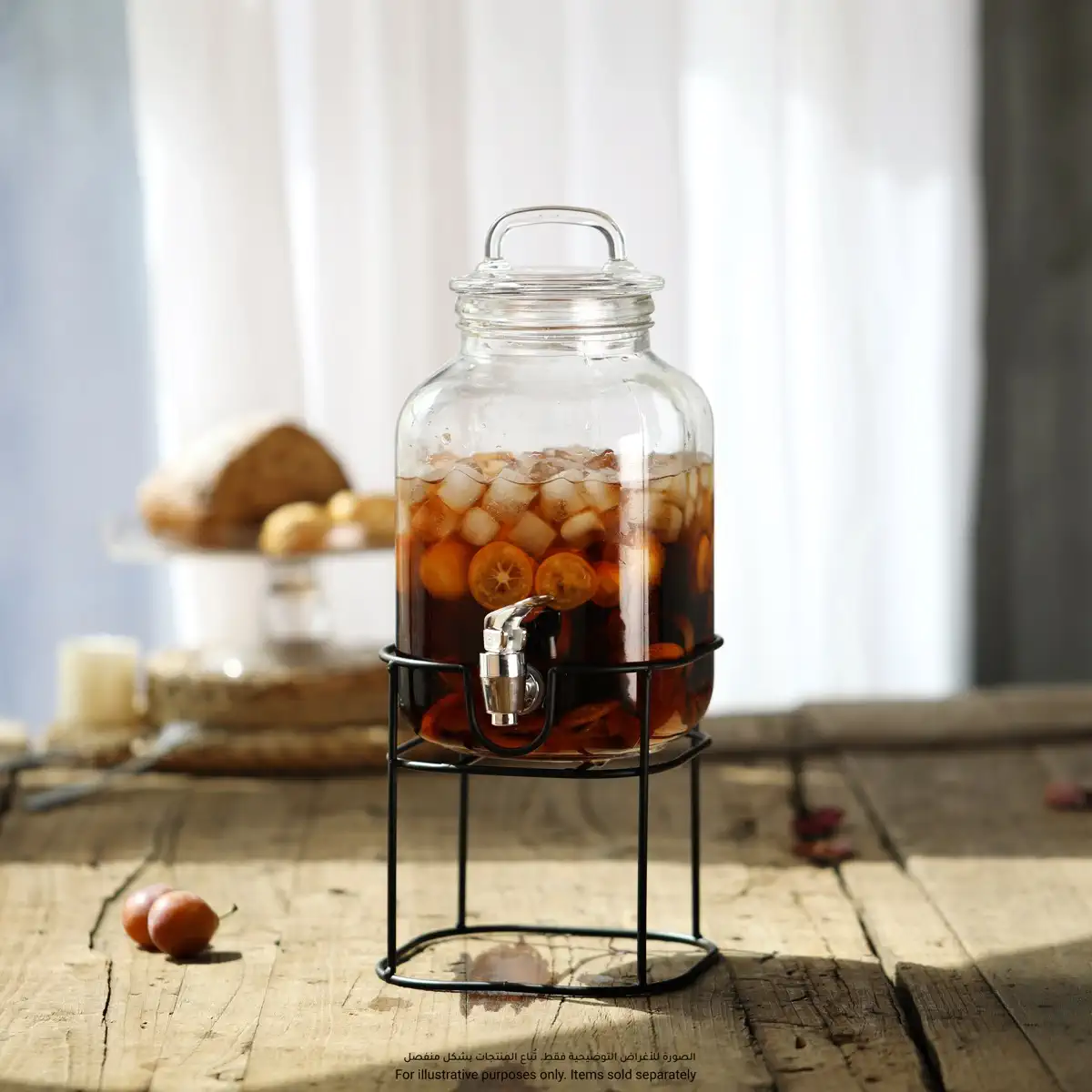 Glass Dispenser W/Iron Stand (3 L, Black)