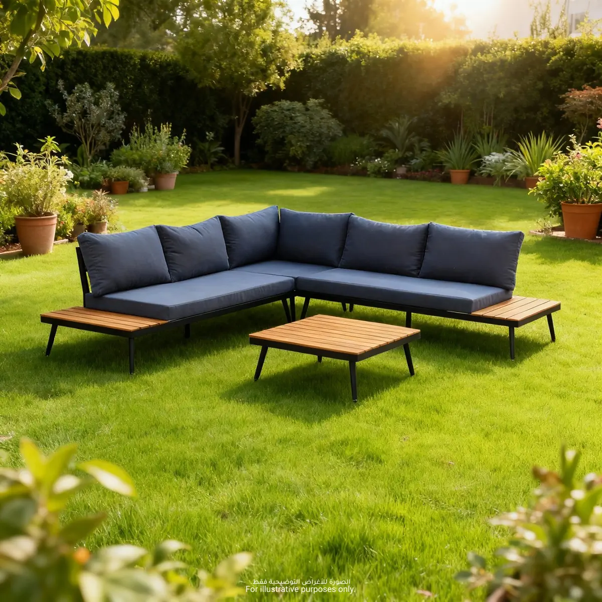 Mia 5-Seater Acacia & Steel Corner Outdoor Sofa Set