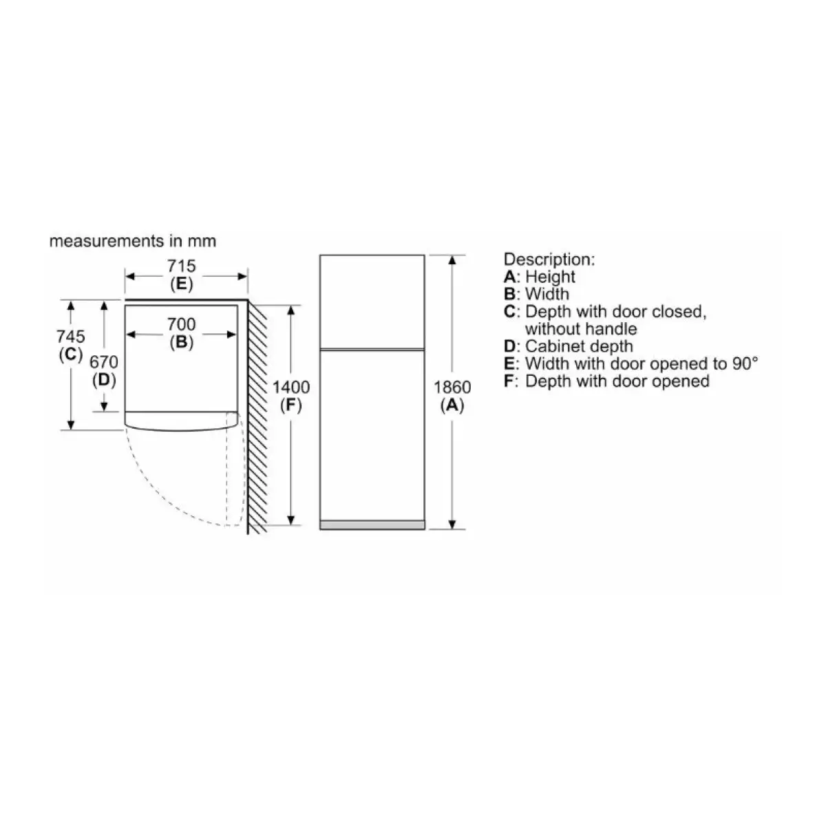 Bosch Series 4 Freestanding Top Mount Refrigerator, KDN55NLE0M (485 L)