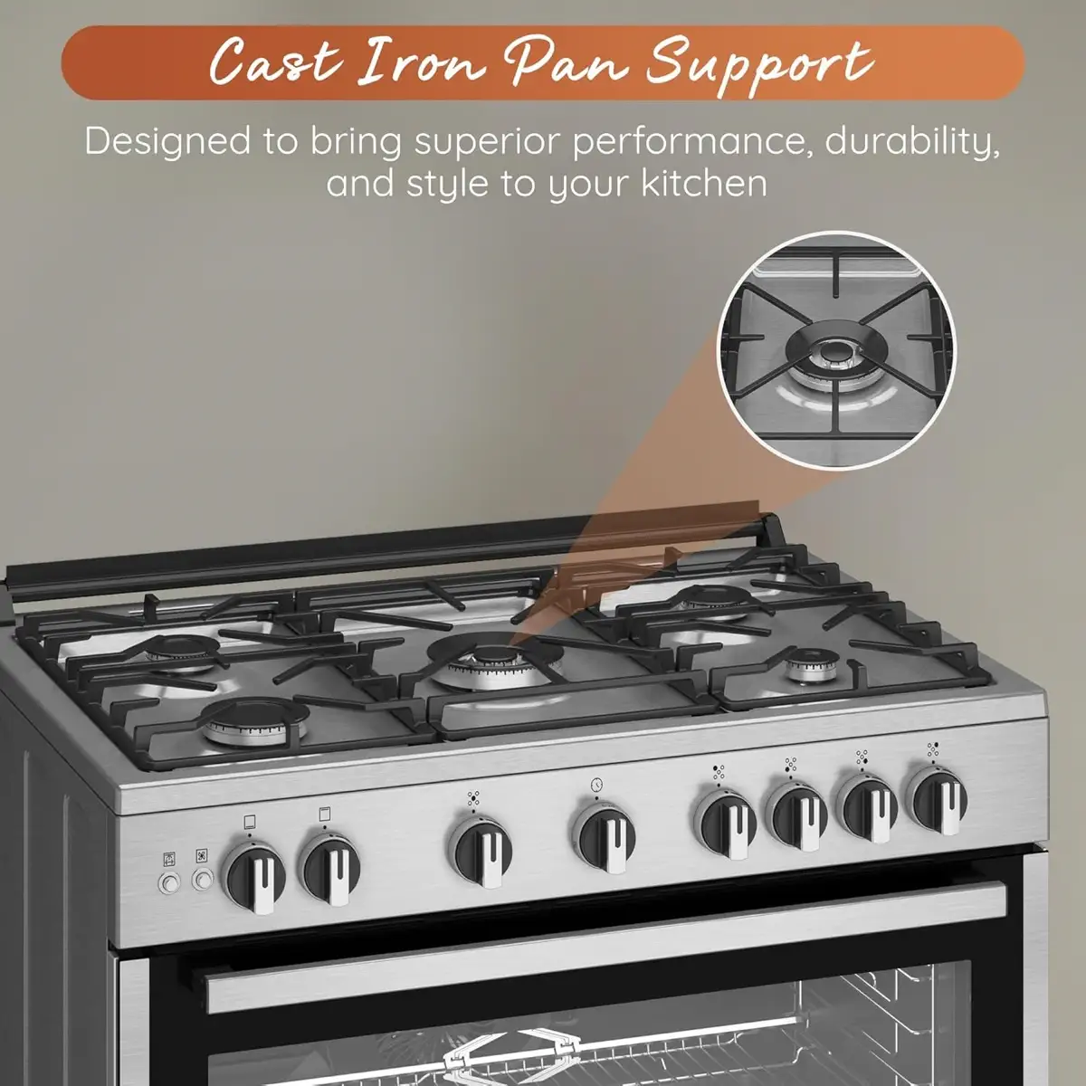 Ariston 5-Burner Freestanding Gas Cooker W/Oven, ARR9GGF22125XME (90 x 60 x 90 cm)