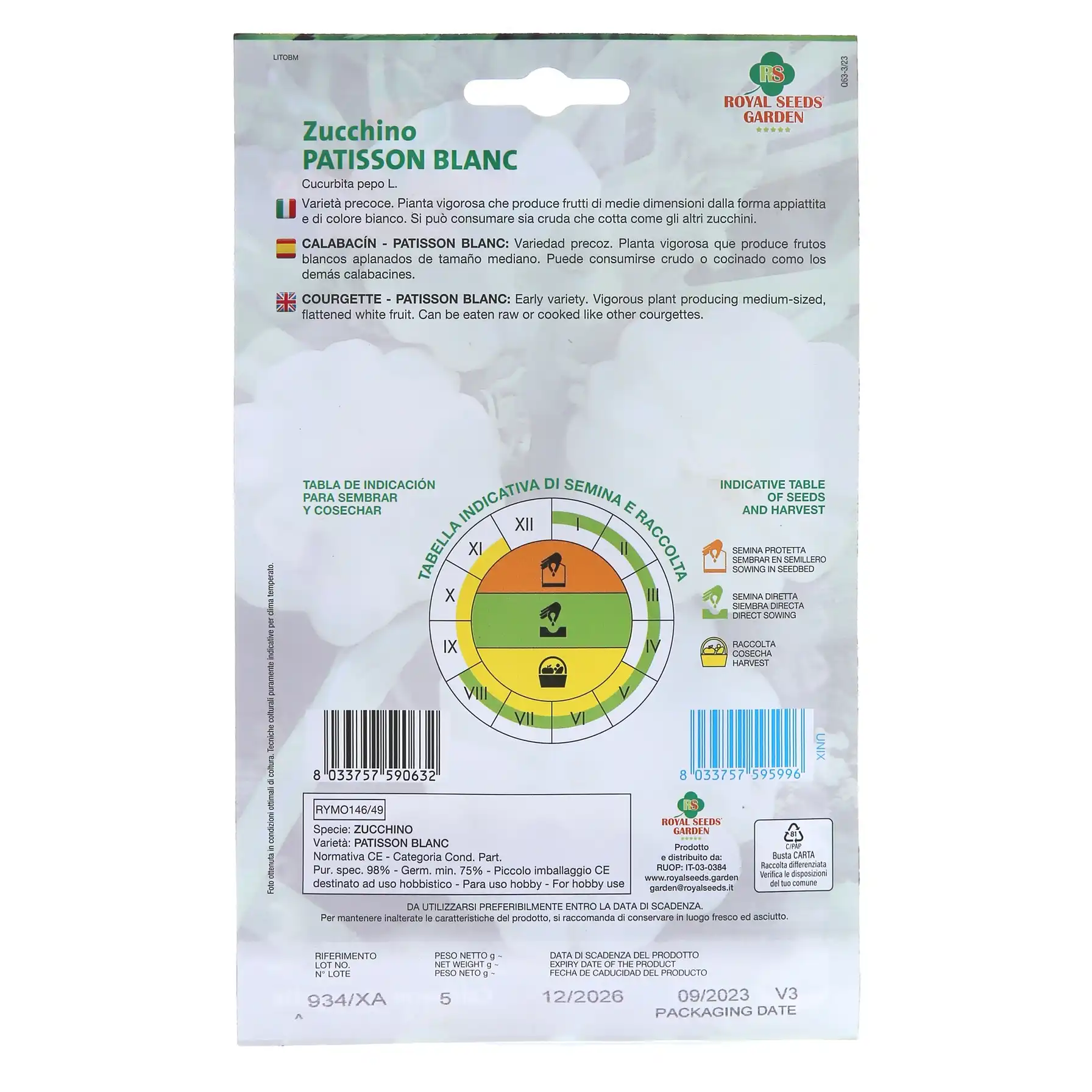 Royal Seeds Pattison Blanc Zucchini Seed Pack (5 g)