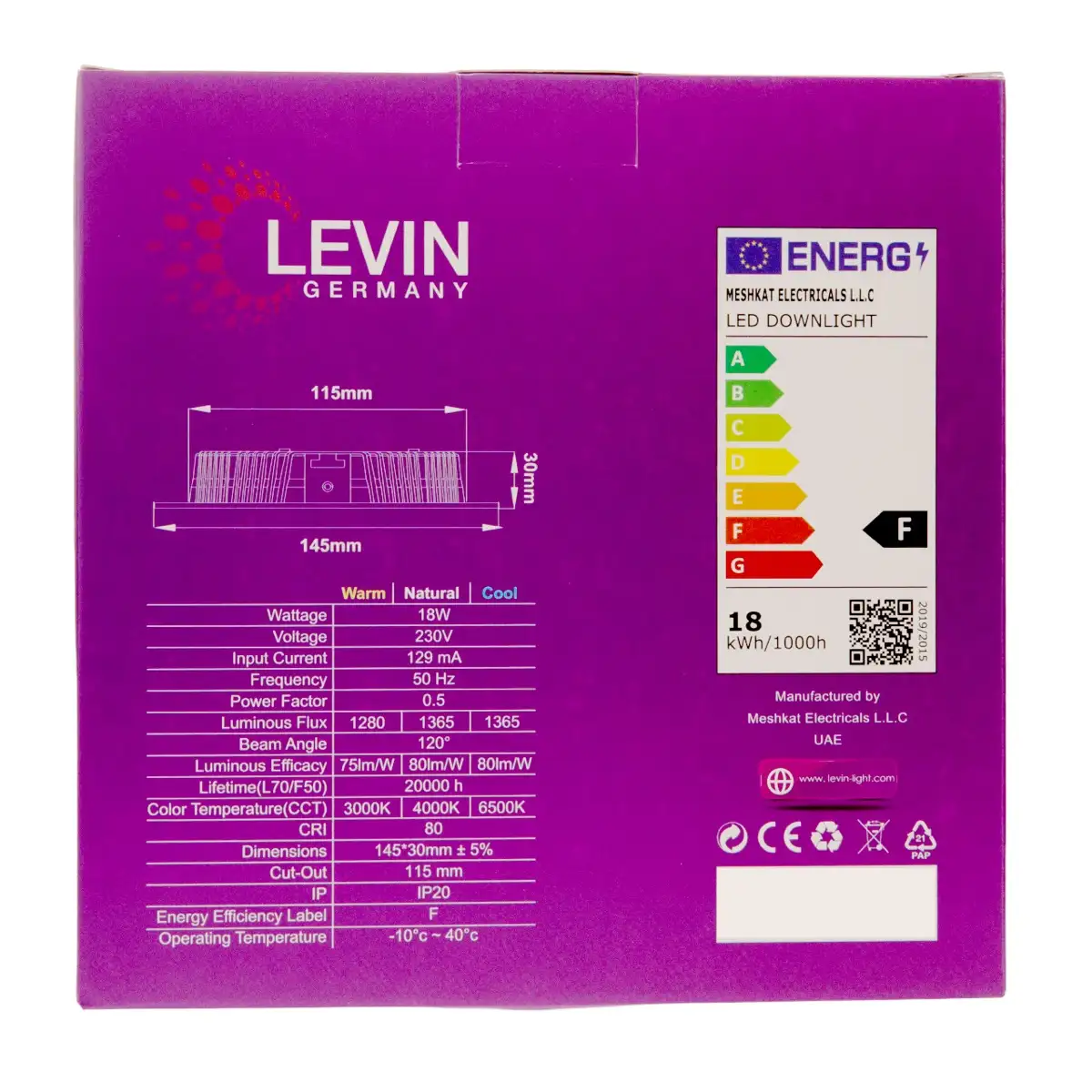 Levin LED Recessed Downlight (18 W, Cool White, 3000 K)