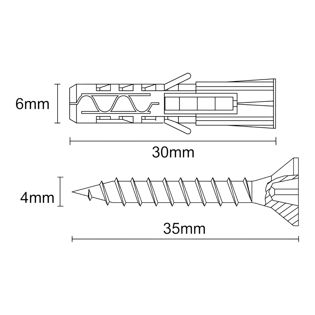 عبوة براغي وحشوات حائط متعددة الأغراض من نايلون وفولاذ من ديال (القطر 0.6 سم × الطول 3 سم، 50 قطعة)