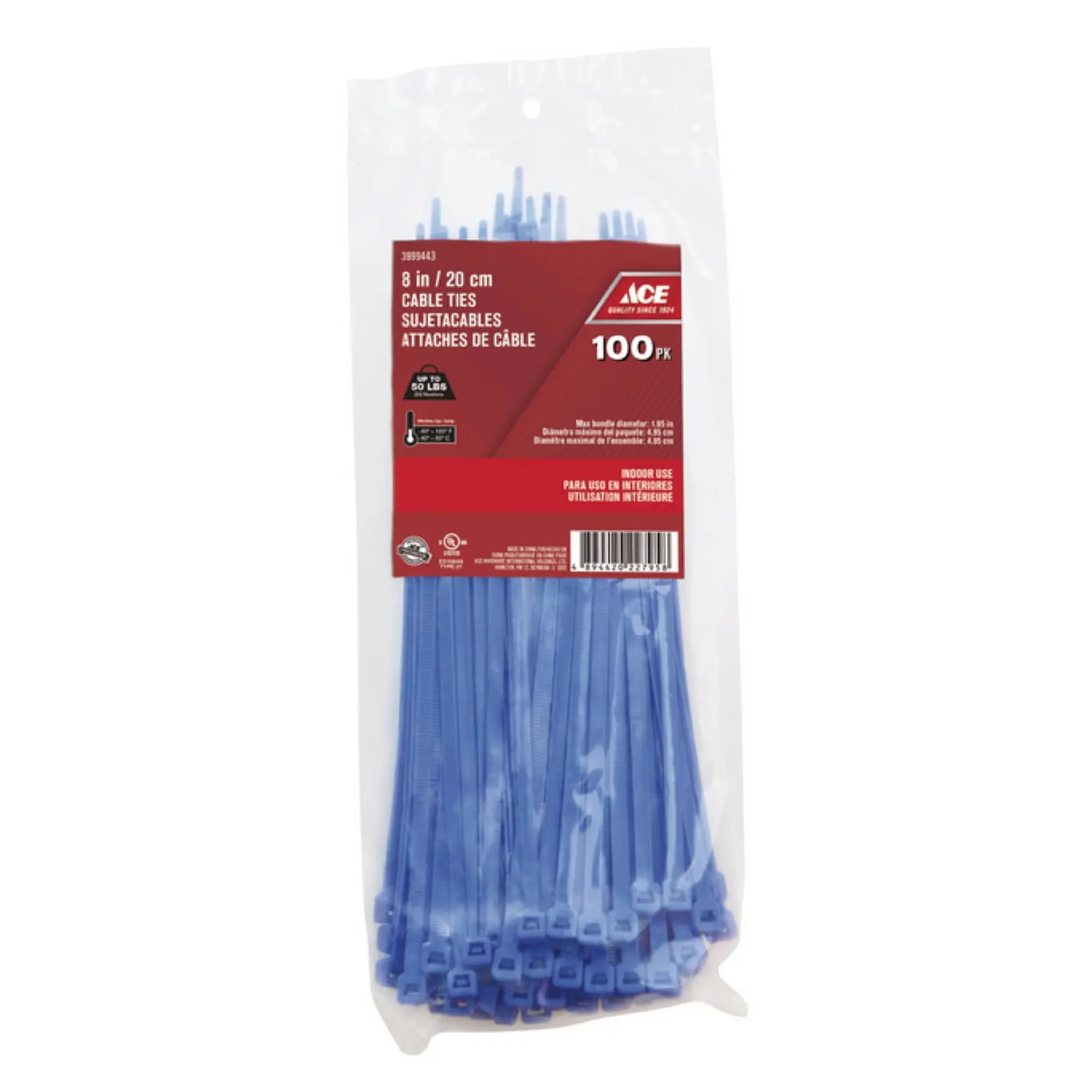 ACE Polypropylene Cable Tie Pack (20.31 cm, 100 Pc., Blue)