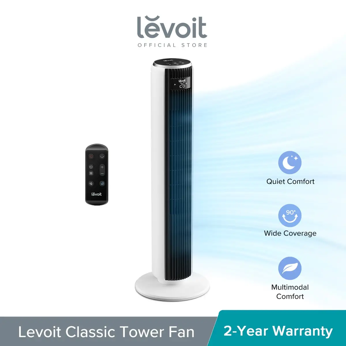 Levoit 12-Speed Silent Tower Fan W/Remote Control, LTF-F362-WAE (39 W)