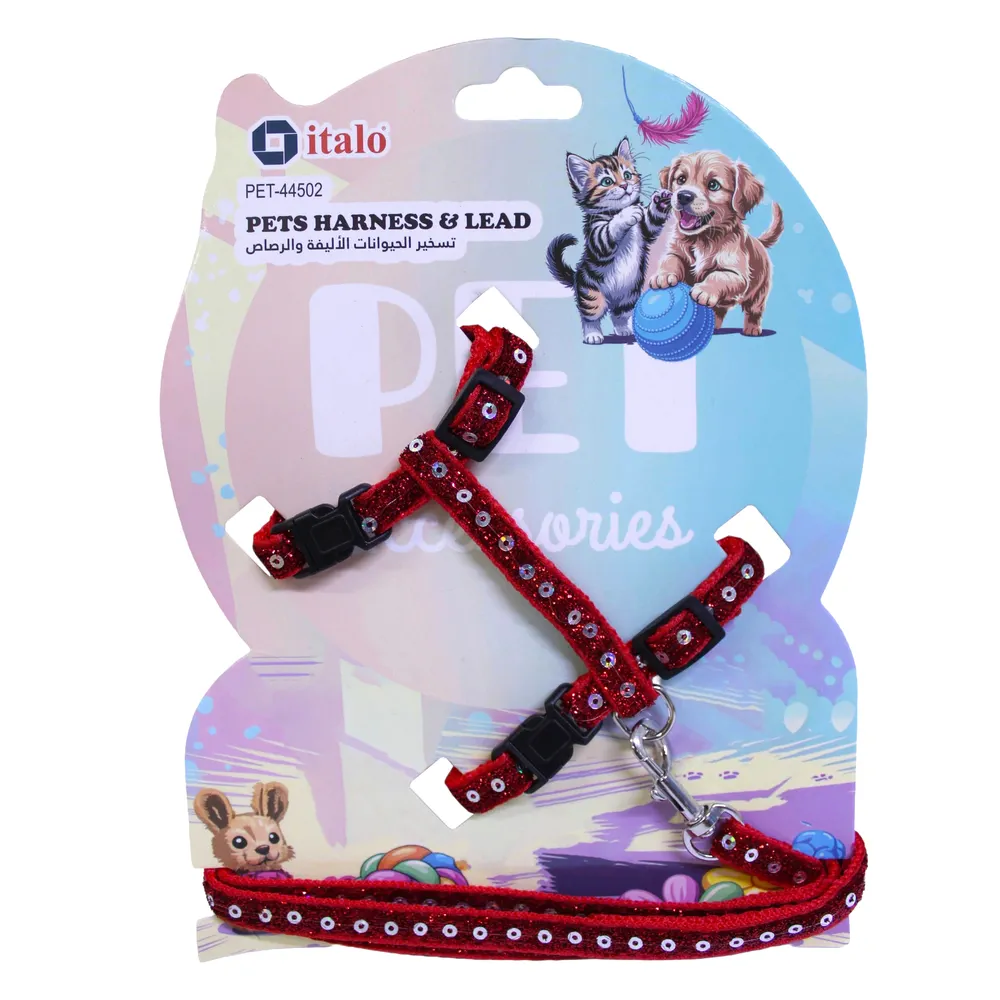 Italo Pets Harness & Lead Glitter (Red)