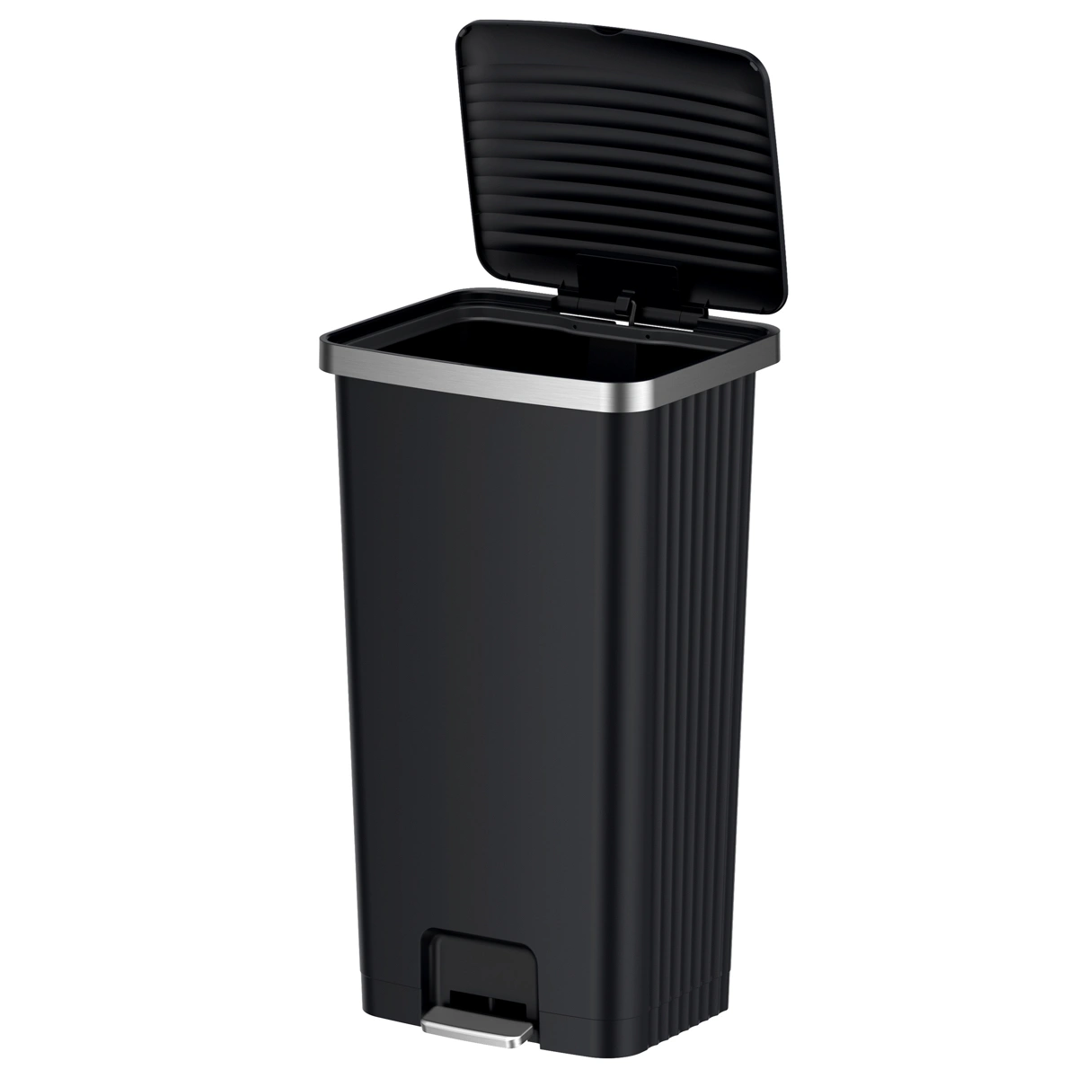 حاوية نفايات بلاستيكية بدواسة إيكو هانا (45 × 37.5 × 82.5 سم، 90 لتر، أسود)