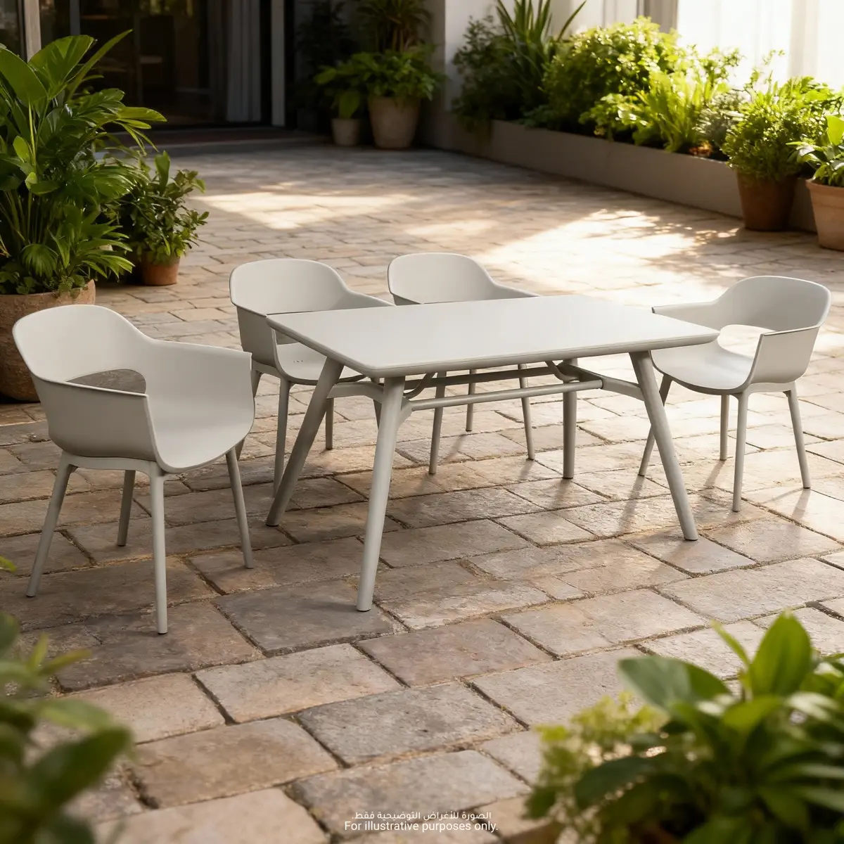 Rio 4-Seater Injected Plastic Dining Table Set (Beige, 59 x 59 x 86 cm)