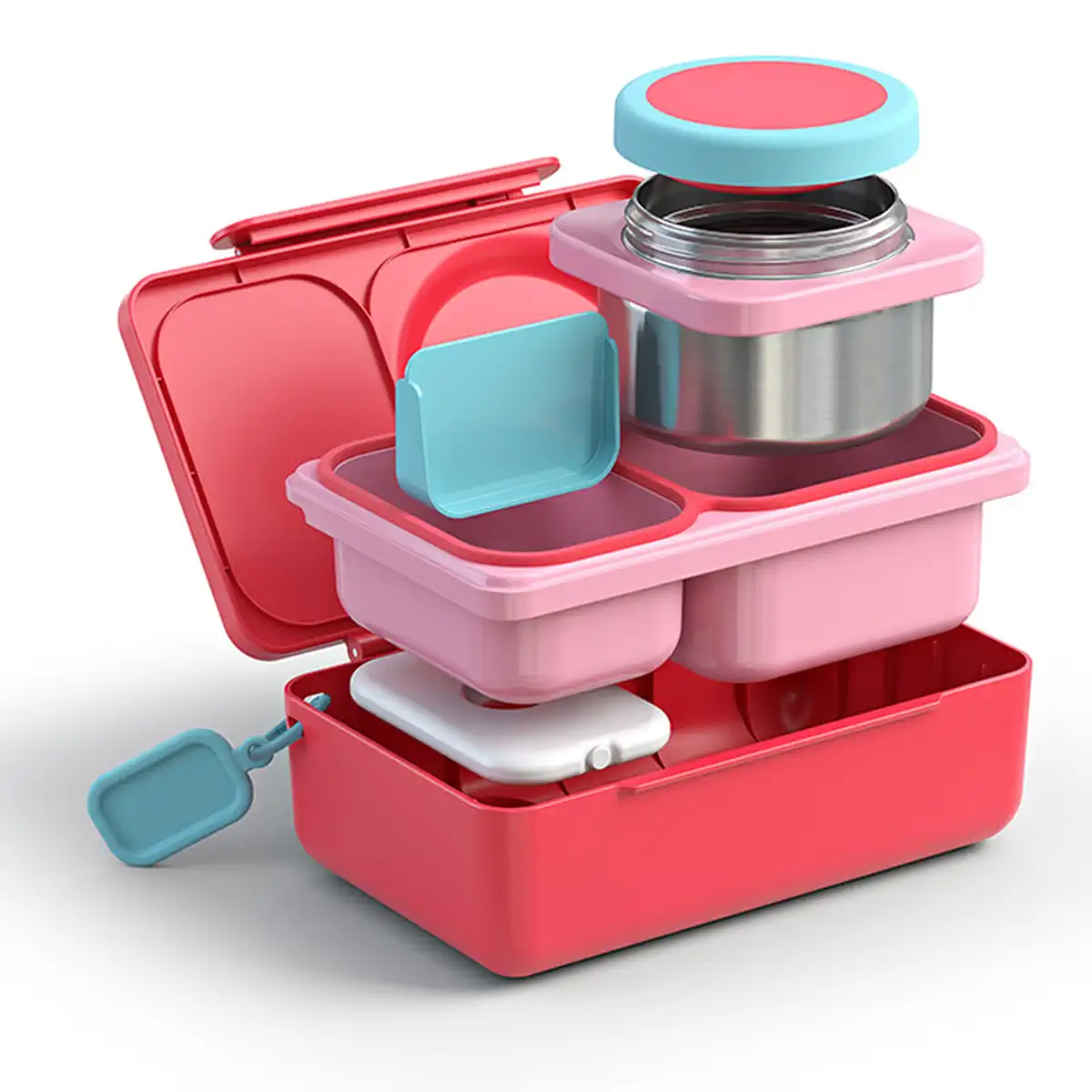 OmieLife Bento Box W/Insulated Thermos & Ice Pack (350 ml, Cherry Pink)