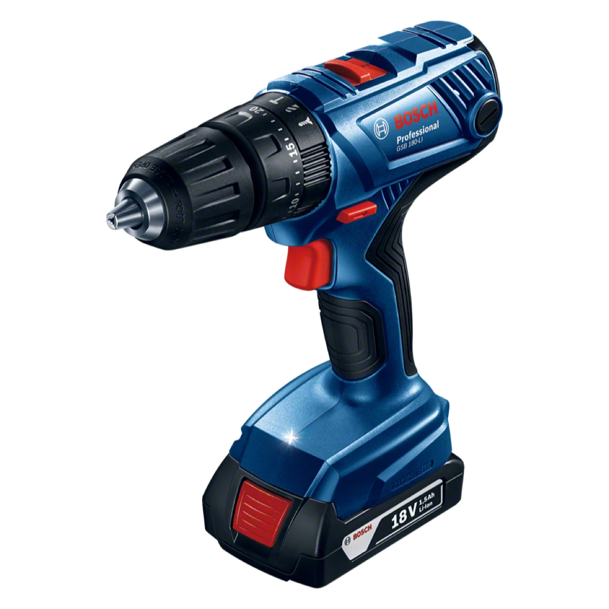 Bosch Cordless Impact Drill Driver W/2 Batteries & Accessory Set, GSB 180-LI (18 V)