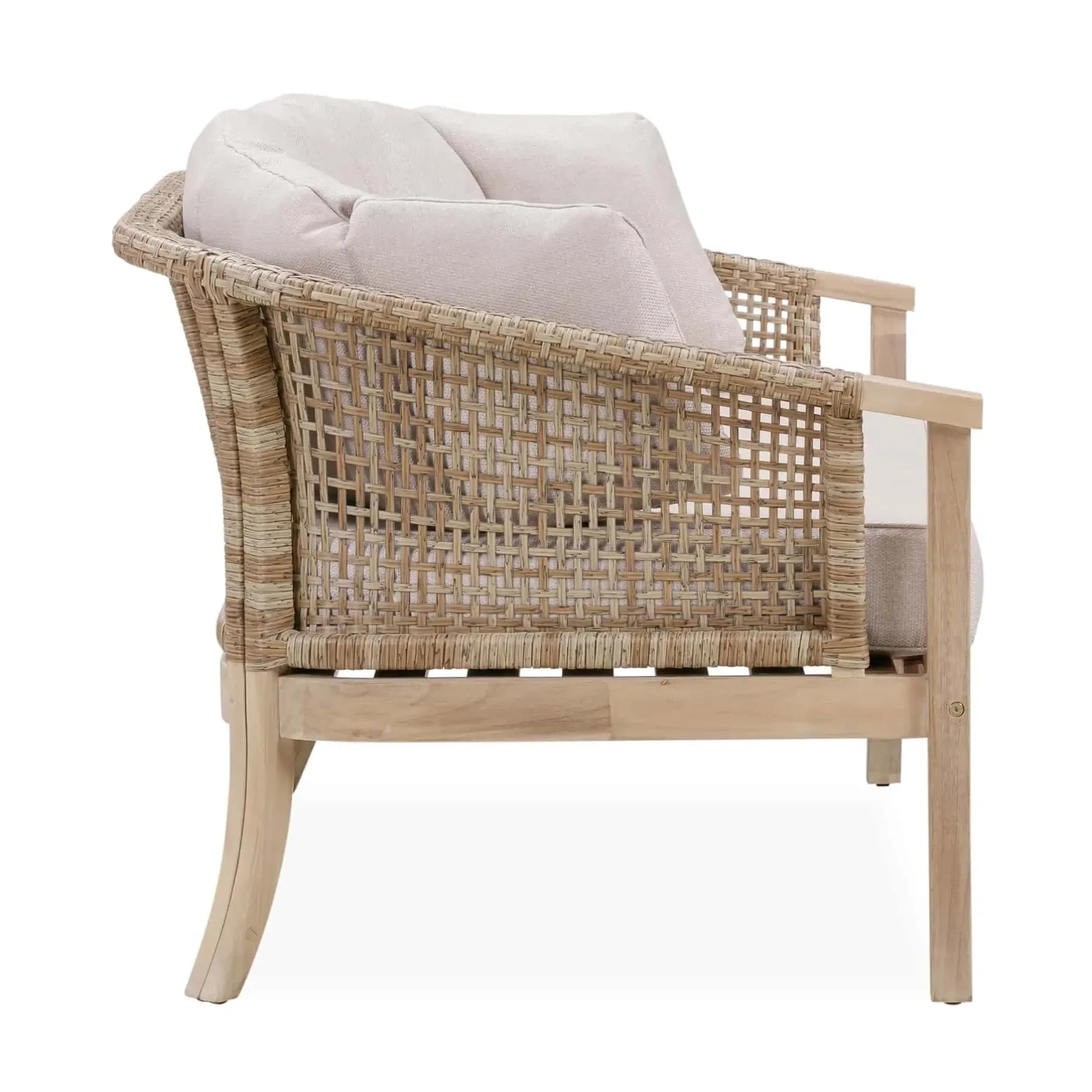 Ashmore V2 Acacia Wood & Wicker Snuggler Sofa (82 x 113 x 73 cm)