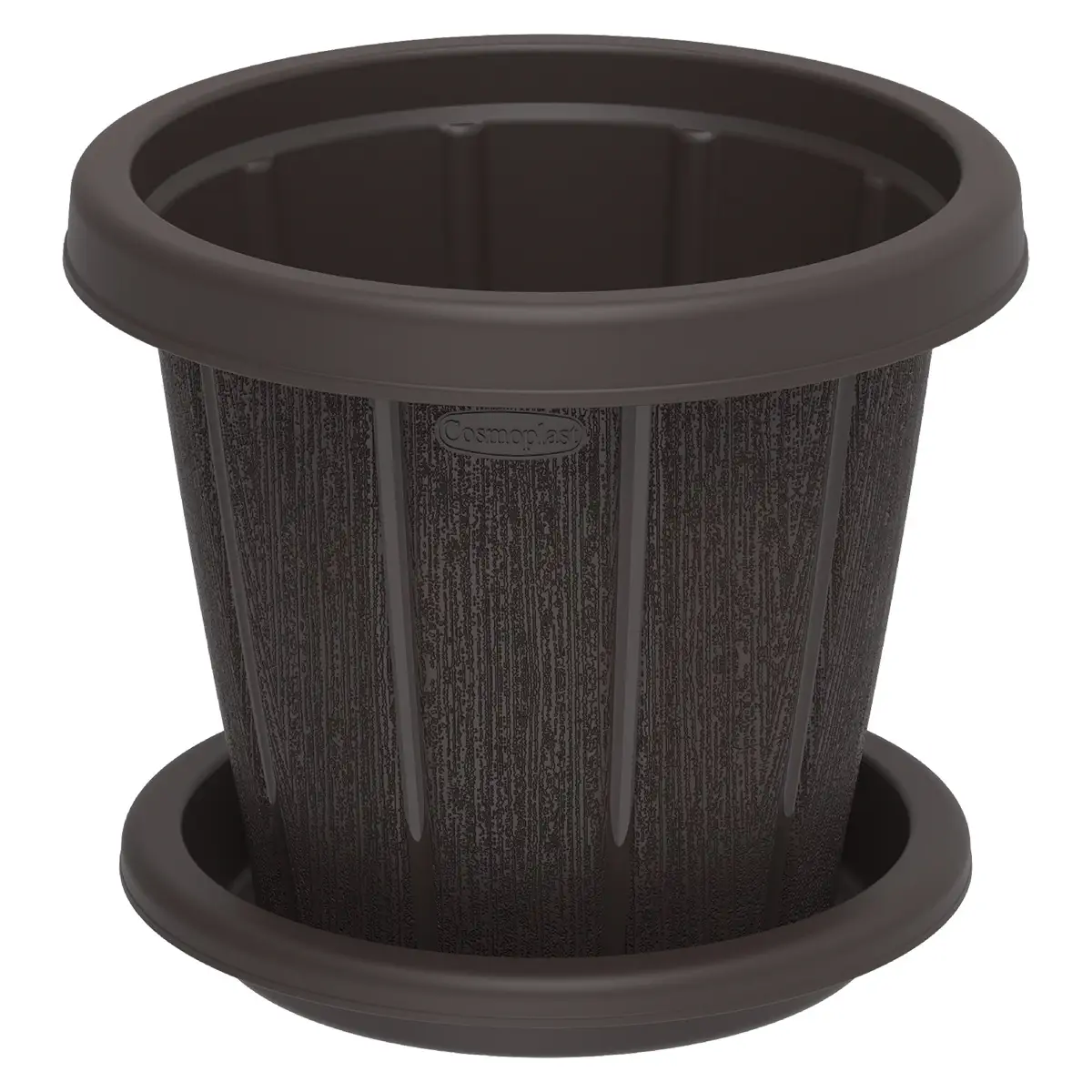Cosmoplast Cedargrain Plant Pot W/Tray (Dark Brown, 25.4 cm)