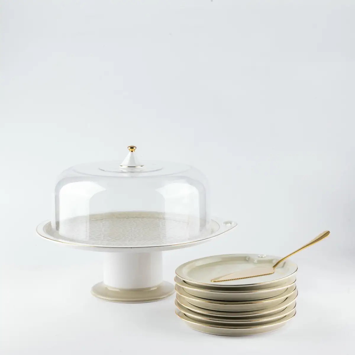 Asala Cake Serving Set (9 Pc., Beige & Gold)