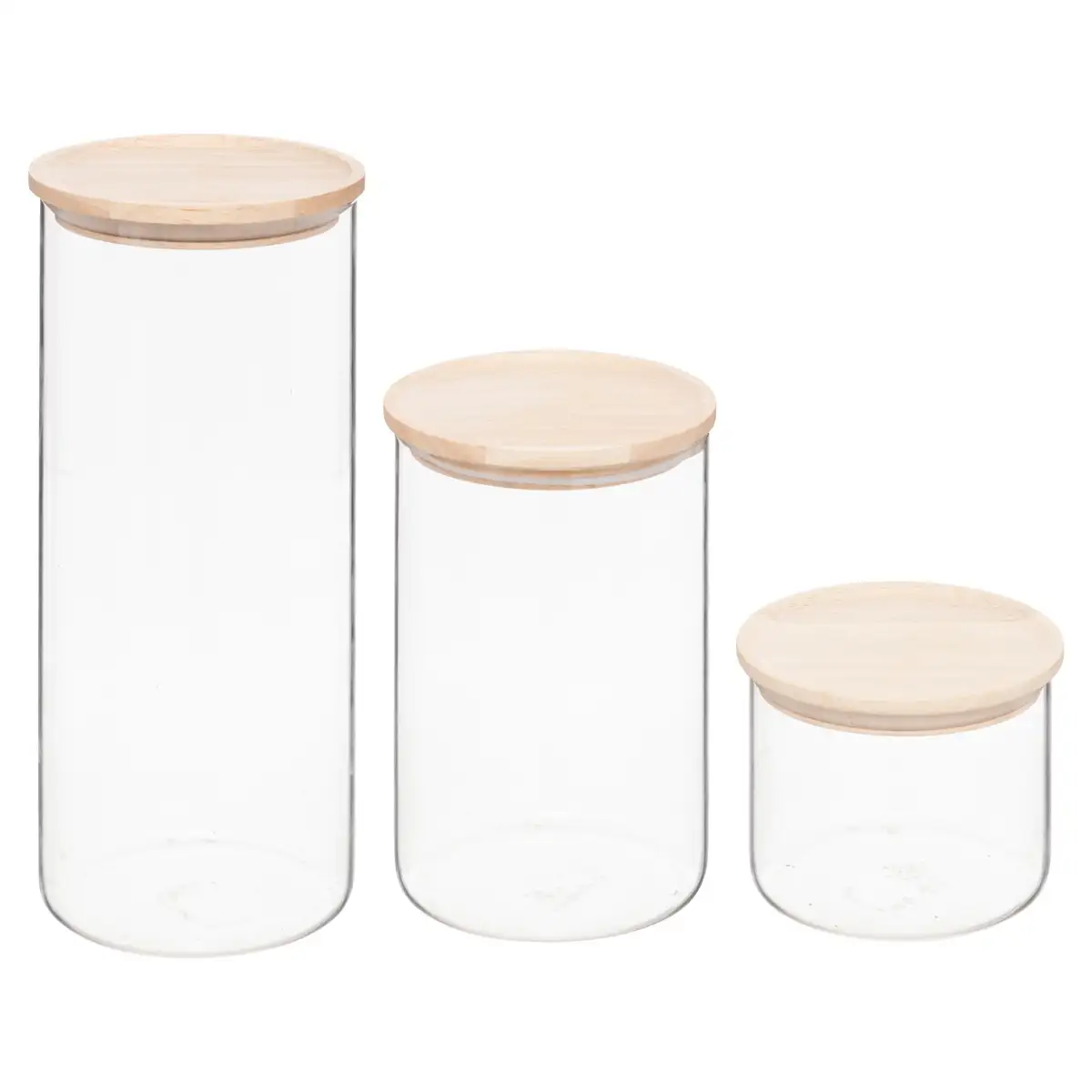 5Five Airtight Glass Jar with Wooden Lid Set (3 Pcs)