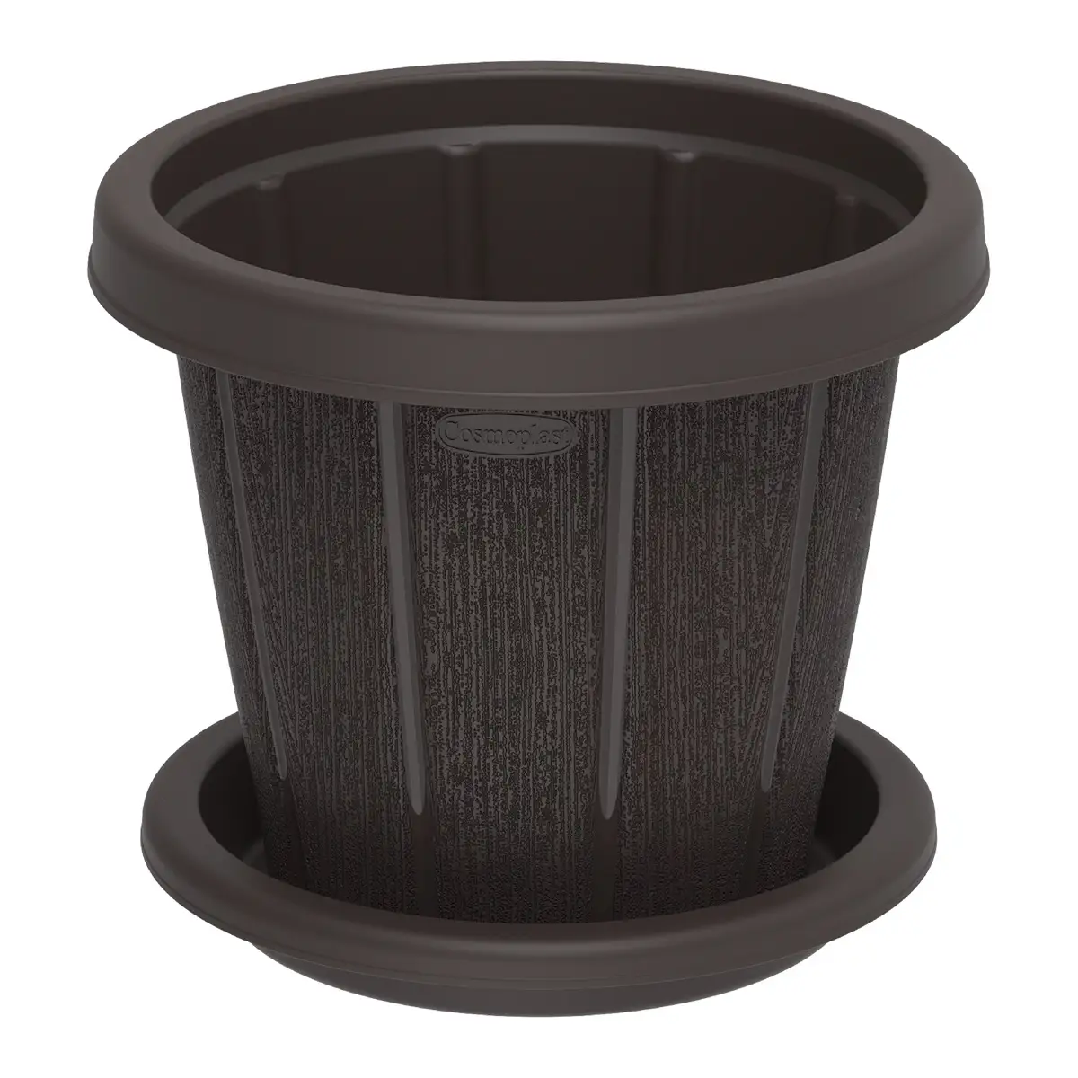 Cosmoplast Cedargrain Plant Pot W/Tray (Dark Brown, 30.5 cm)