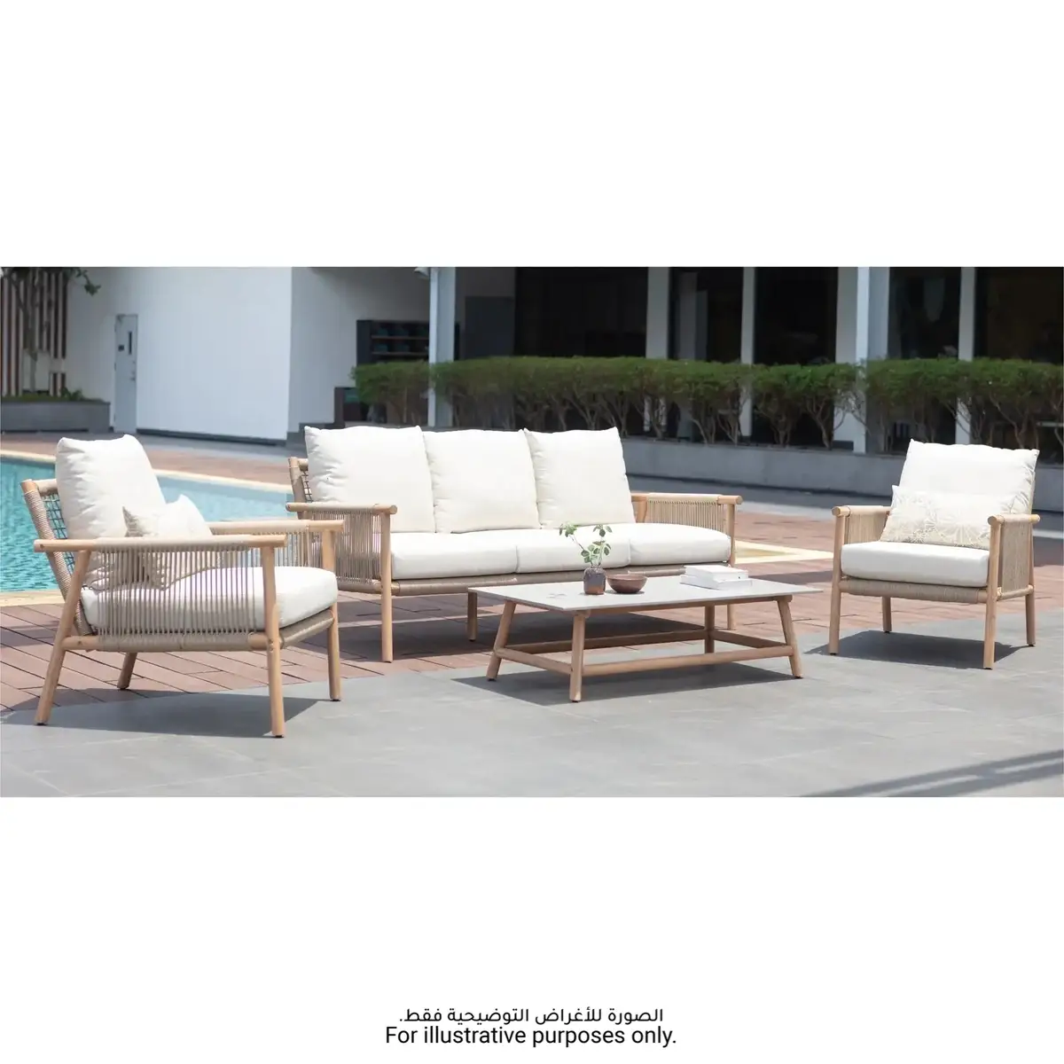 Artemis Acacia Wood & Rope 5-Seater Outdoor Sofa Set W/Cushions (185 x 80 x 77 cm)