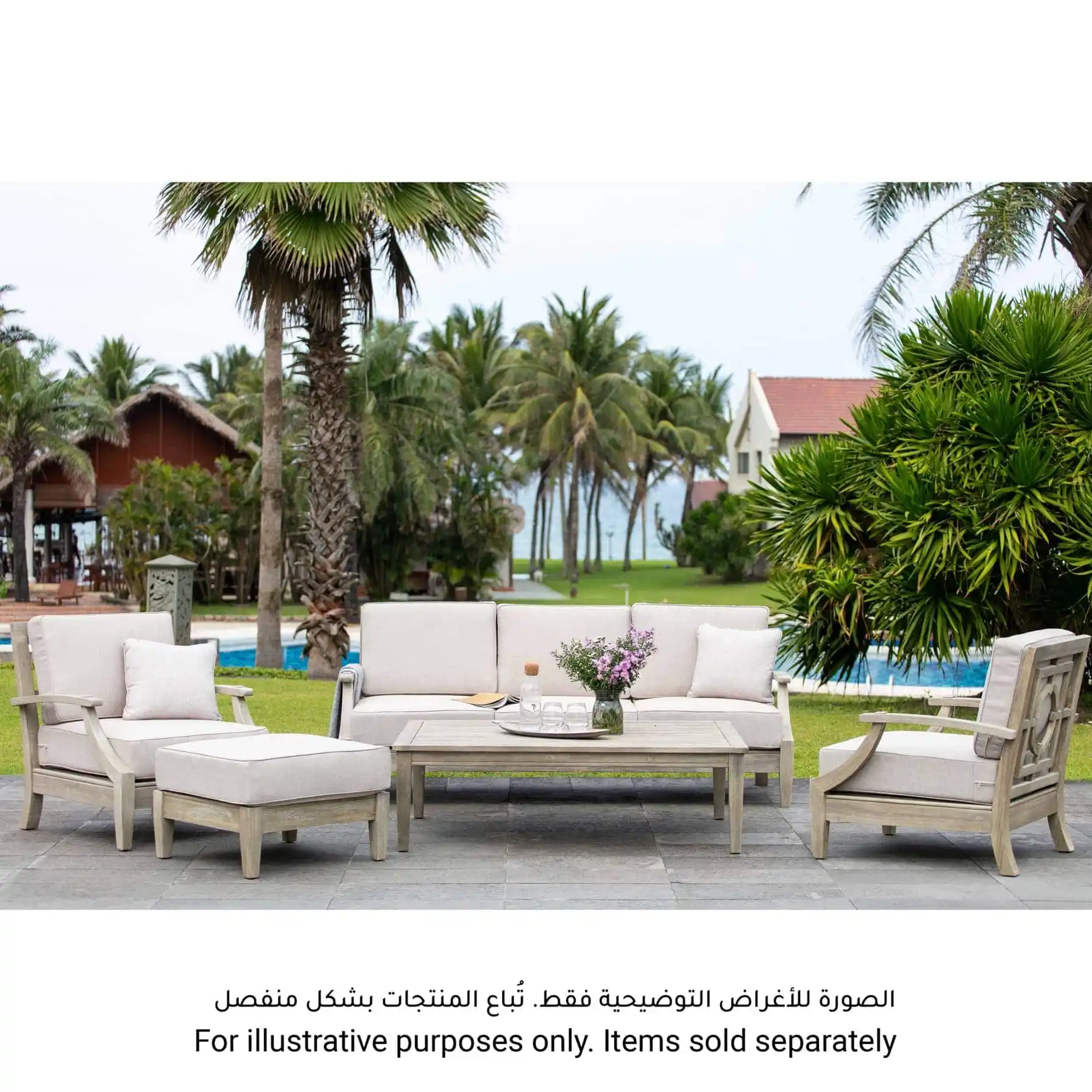 Louis 3-Seater Wood Lounge Sofa W/Seat Cushion & Pillow (89 x 208 x 85.5 cm)
