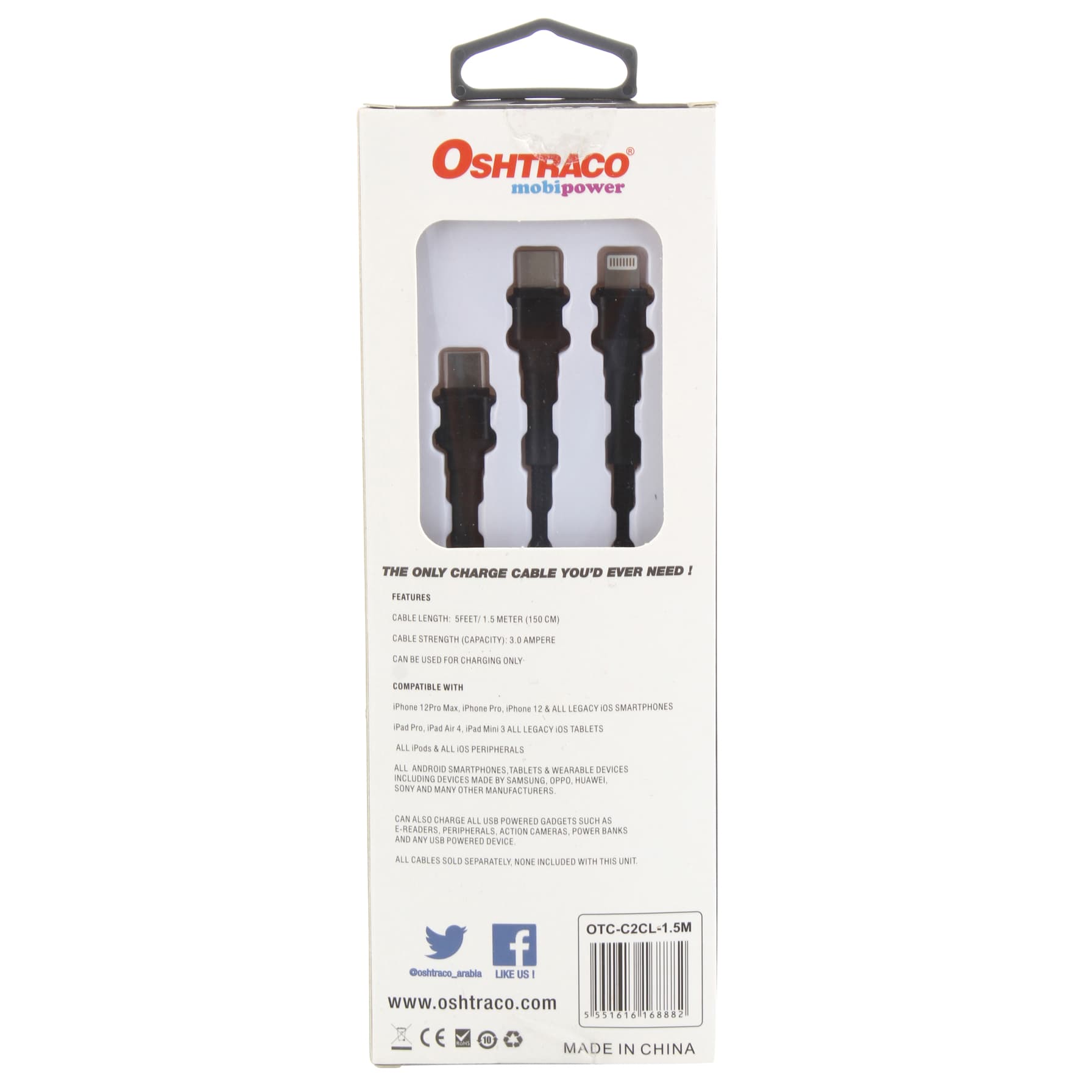 Oshtraco Dual Pin Type C to Type C iPhone Cable (1.5 m)