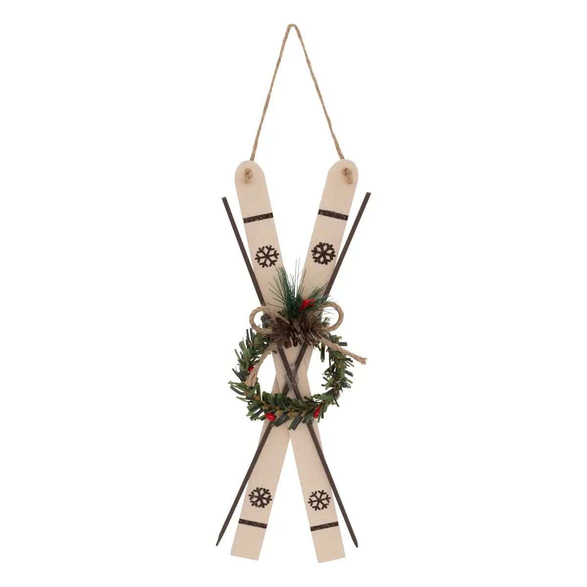 Atmosphera Wooden Pair of skis with Wreath Tree Decor (1 Pc, 26 cm)