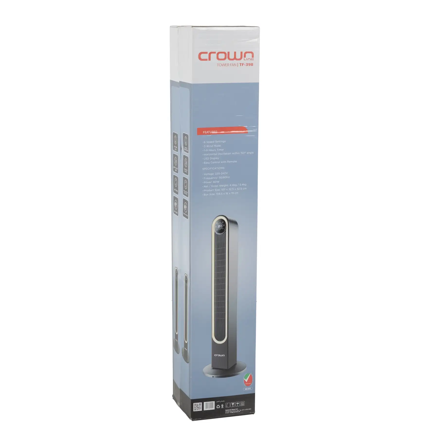 Crownline Tower Fan W/LED Light, TF-398 (60 W)