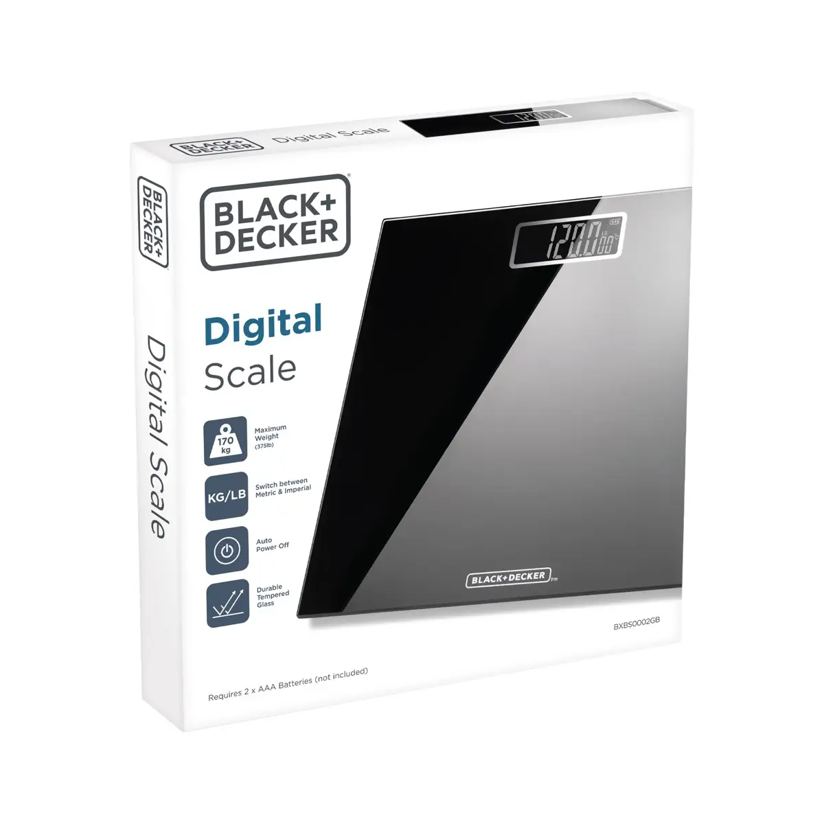 Black+Decker Digital Bathroom Scale (28 x 28 x 2.2 cm, Black)