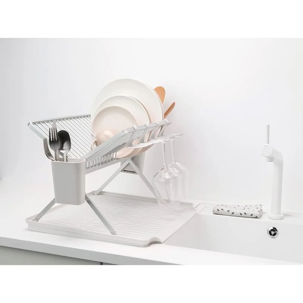 Brabantia SinkSide Aluminum & Plastic Large Foldable Dish Drying Rack (42 x 51 x 33 cm, Light Gray)