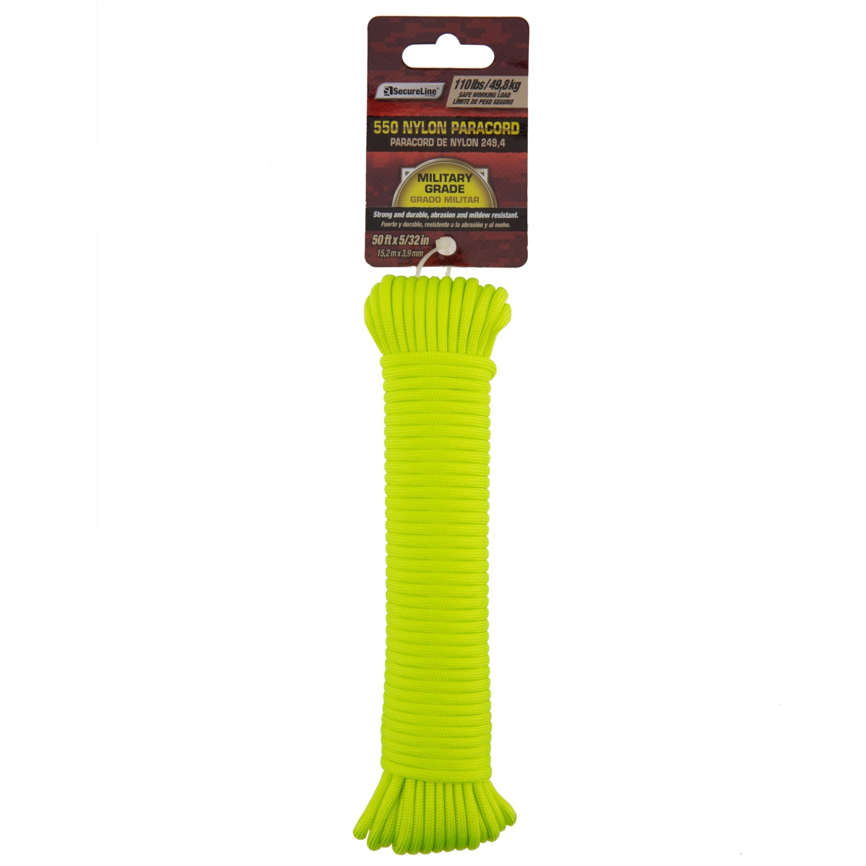 SecureLine 550 Nylon Paracord (15.2 m x 3.9 mm, Neon Green, Sold Per Piece)