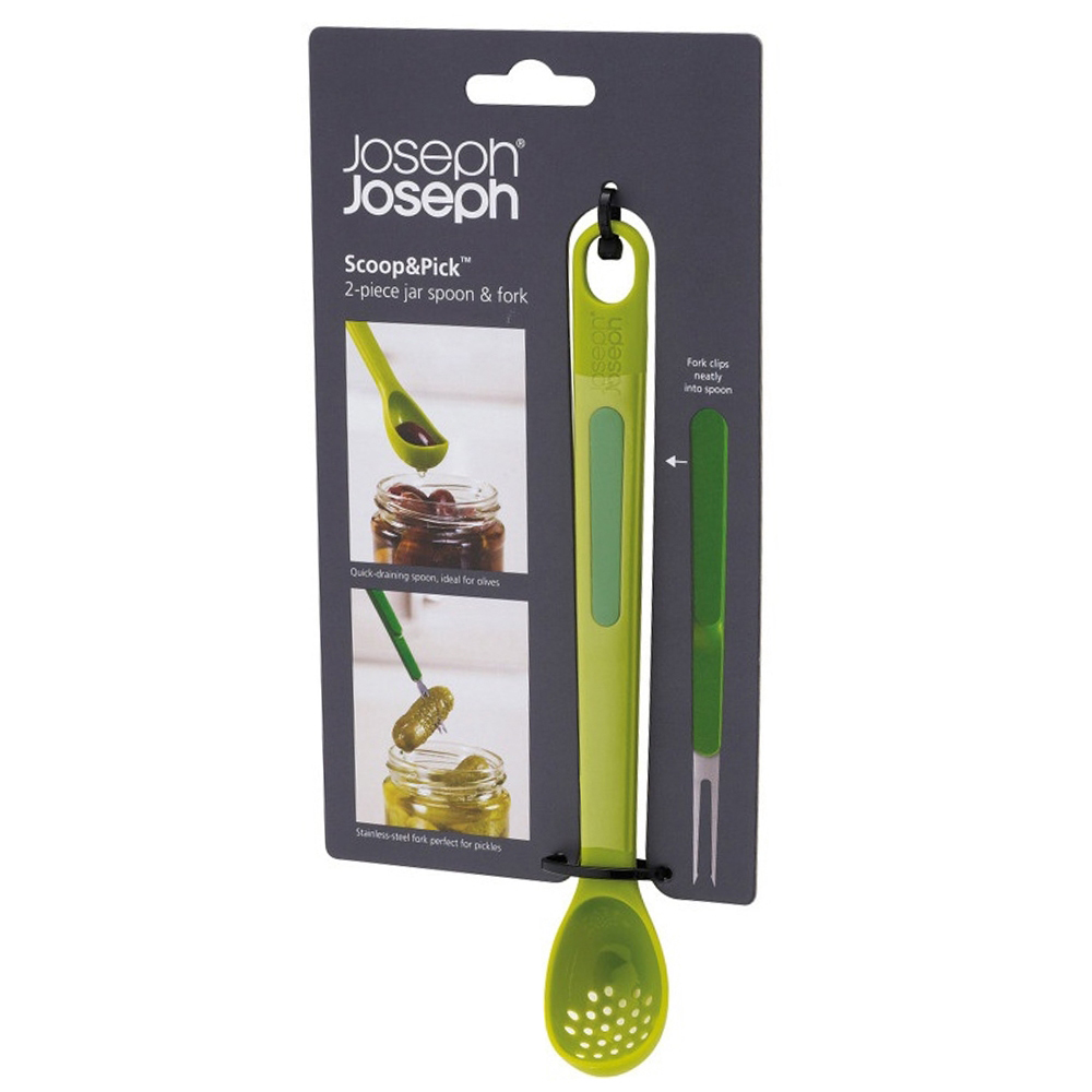 Joseph & Joseph Scoop&Pick Jar Spoon and Fork Set (20 x 2.7 x 2.7 cm, Set of 2, Green)